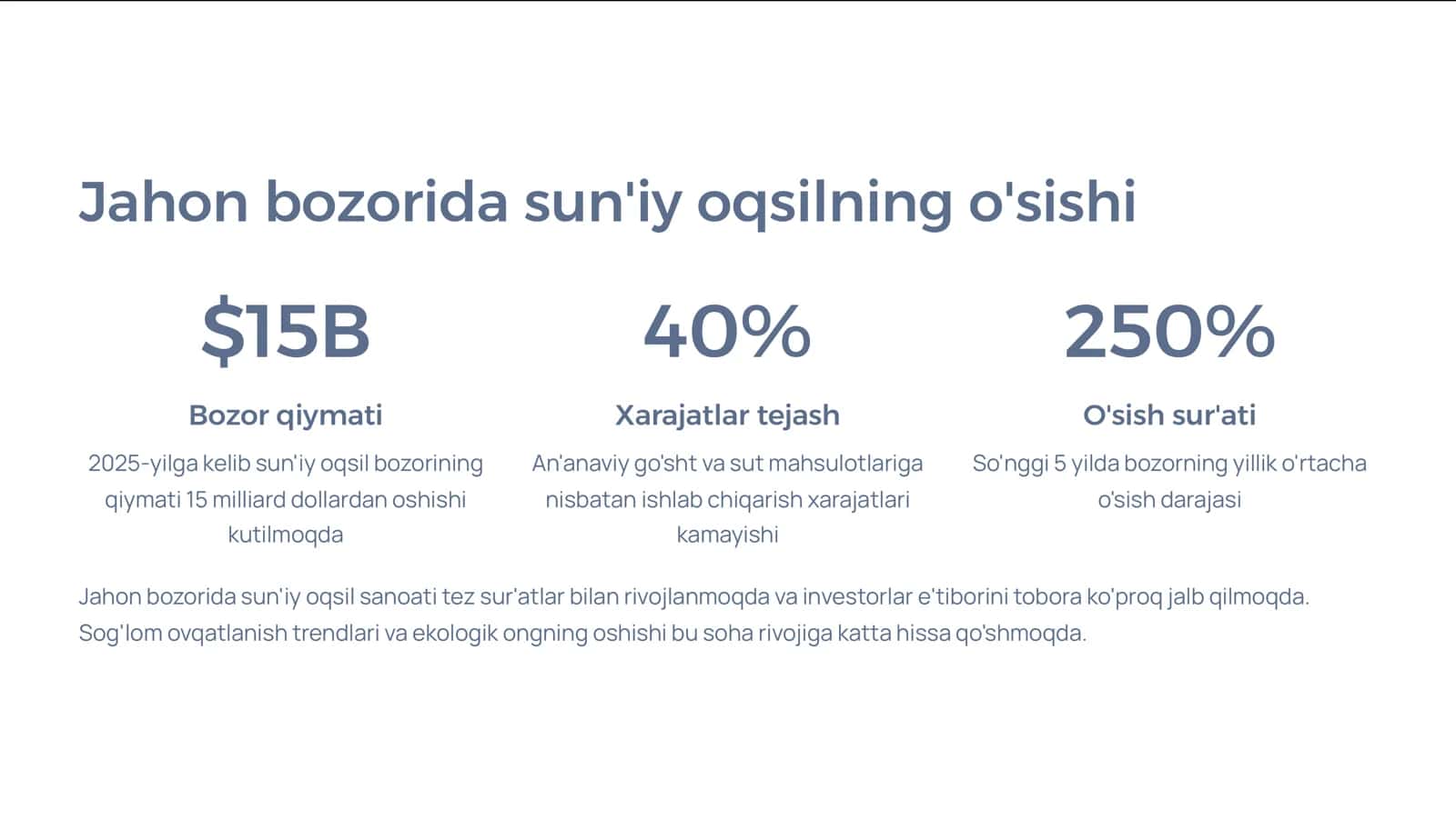 Sun'iy Oqsil Ozuqa Moddalari: Ishlab chiqarish va Kelajak Imkoniyatlari 3