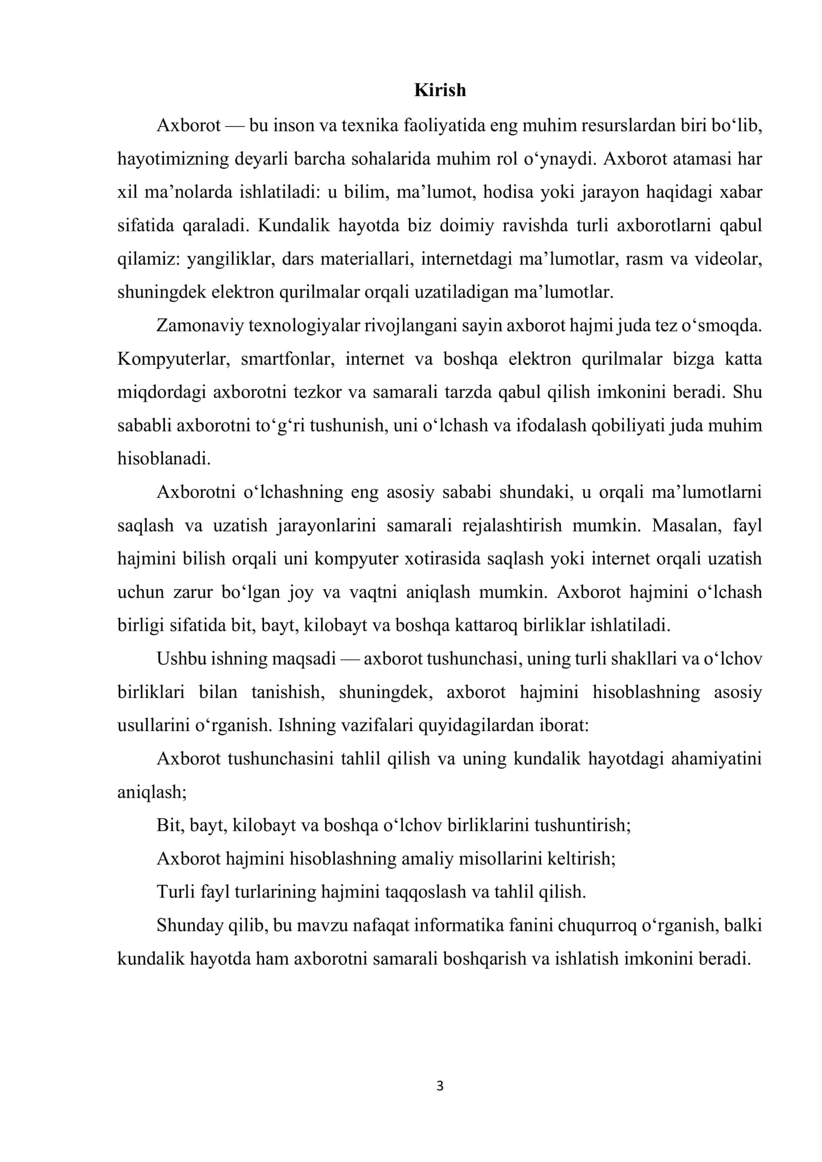 Axborot va uning o‘lchov birliklari (BIT, BAYT, KILOBAYT VA H.K.) 3