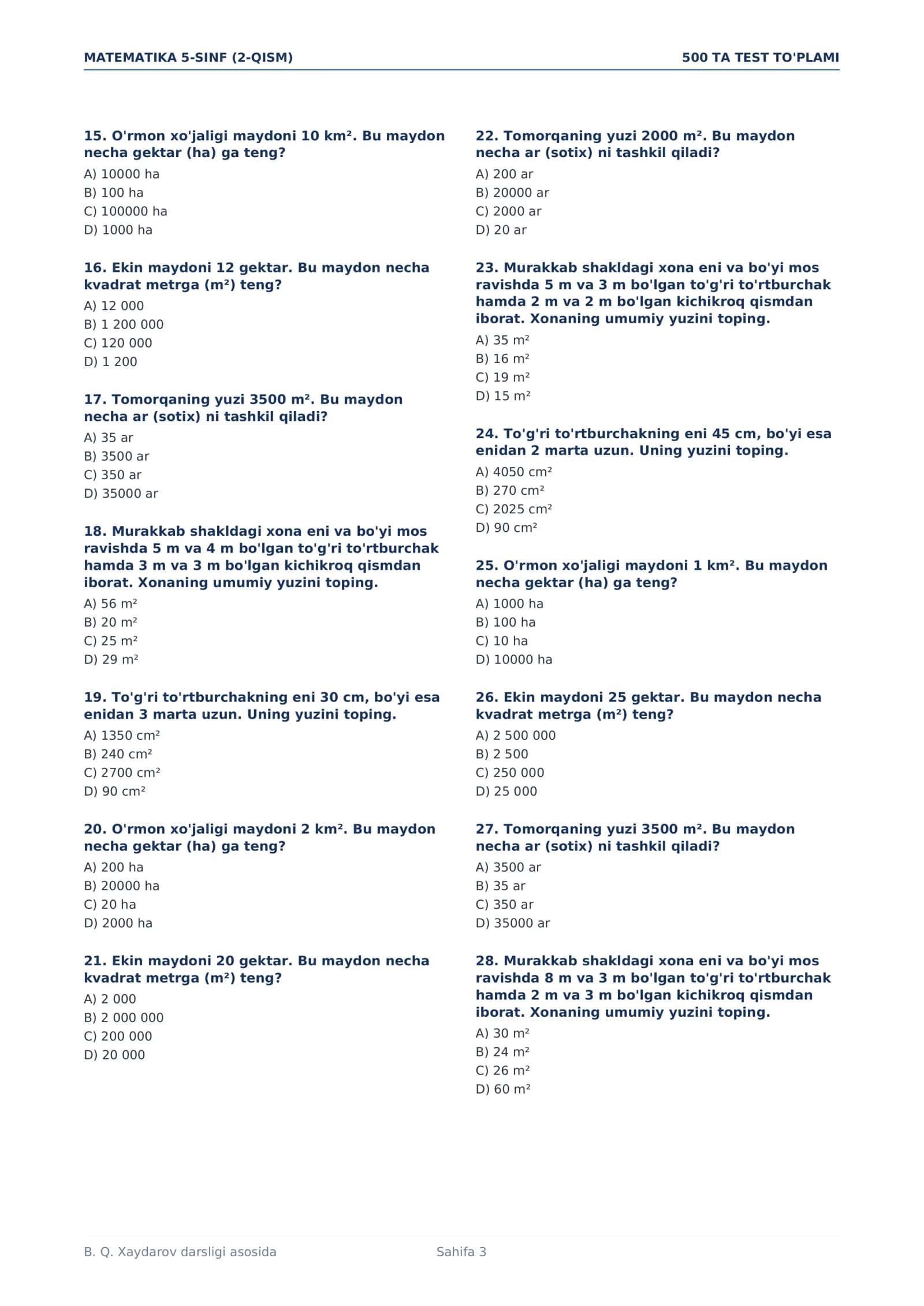 5-SINF MATEMATIKA 2-QISM — 500 TA TEST | JAVOBLARI BILAN | PDF 3