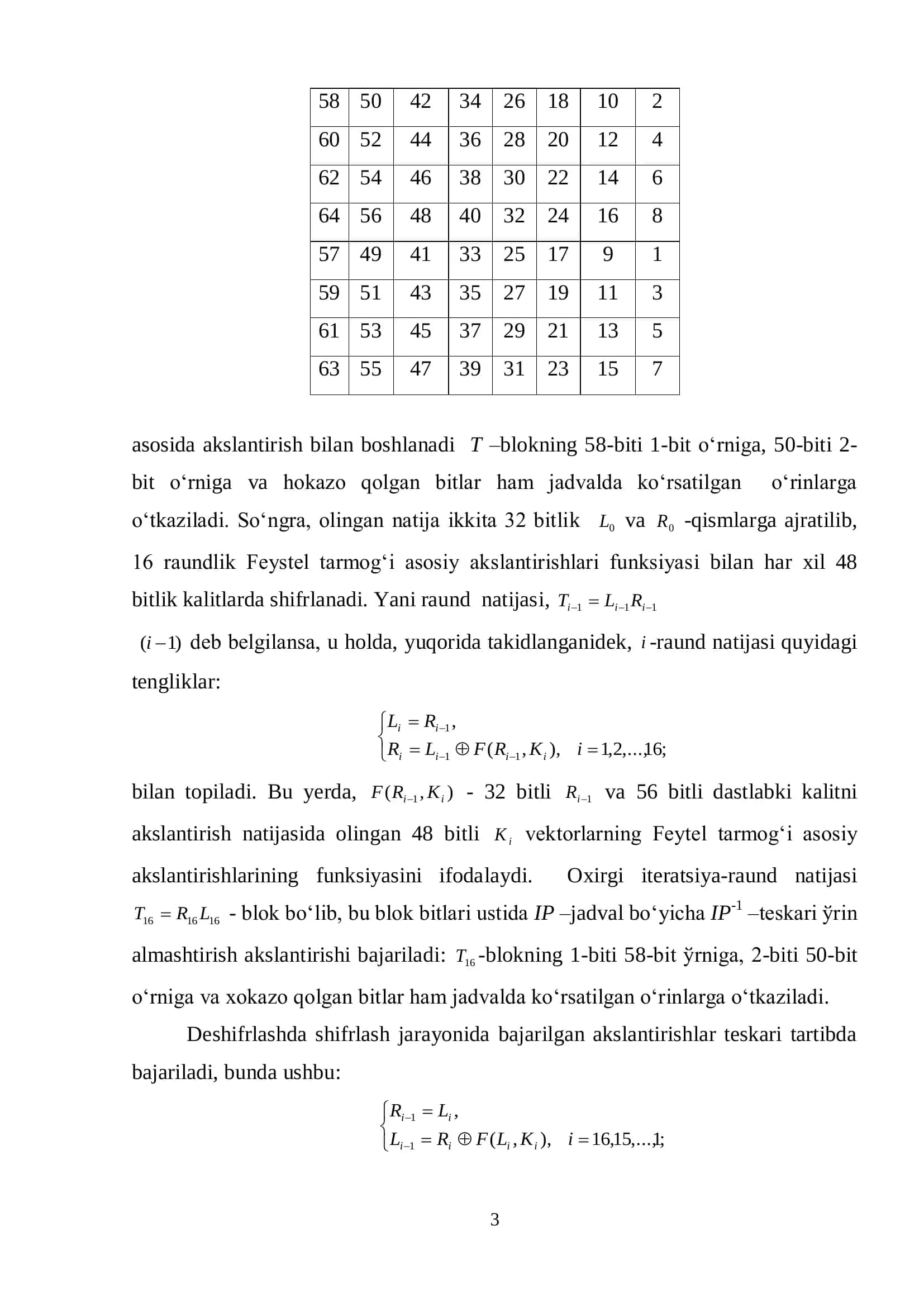 DES Standart Simmetrik Blokli Shifrlash Algoritmi 3