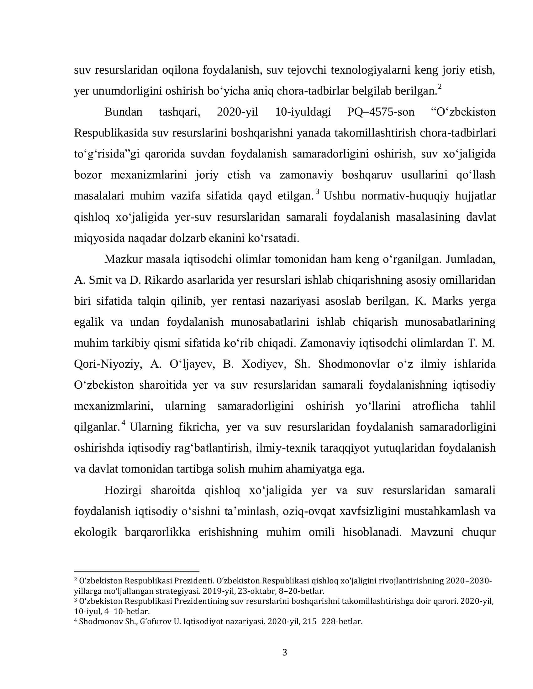 QISHLOQ XOʻJALIGIDA YER-SUV RESURSLARIDAN SAMARALI FOYDALANISH YOʻLLARI mavzusida kurs ishi 3