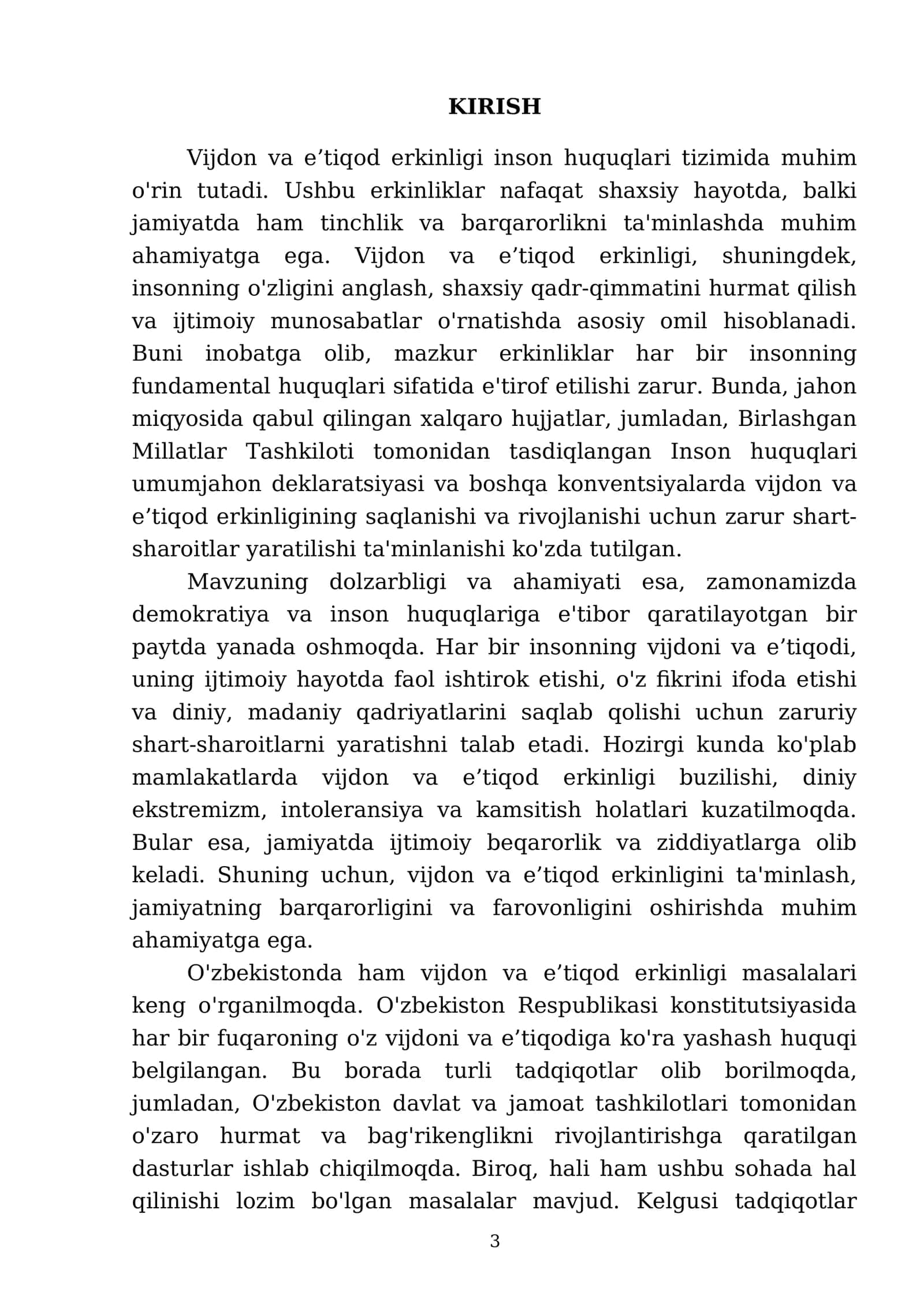 Vijdon va e’tiqod erkinligining tarifi 3
