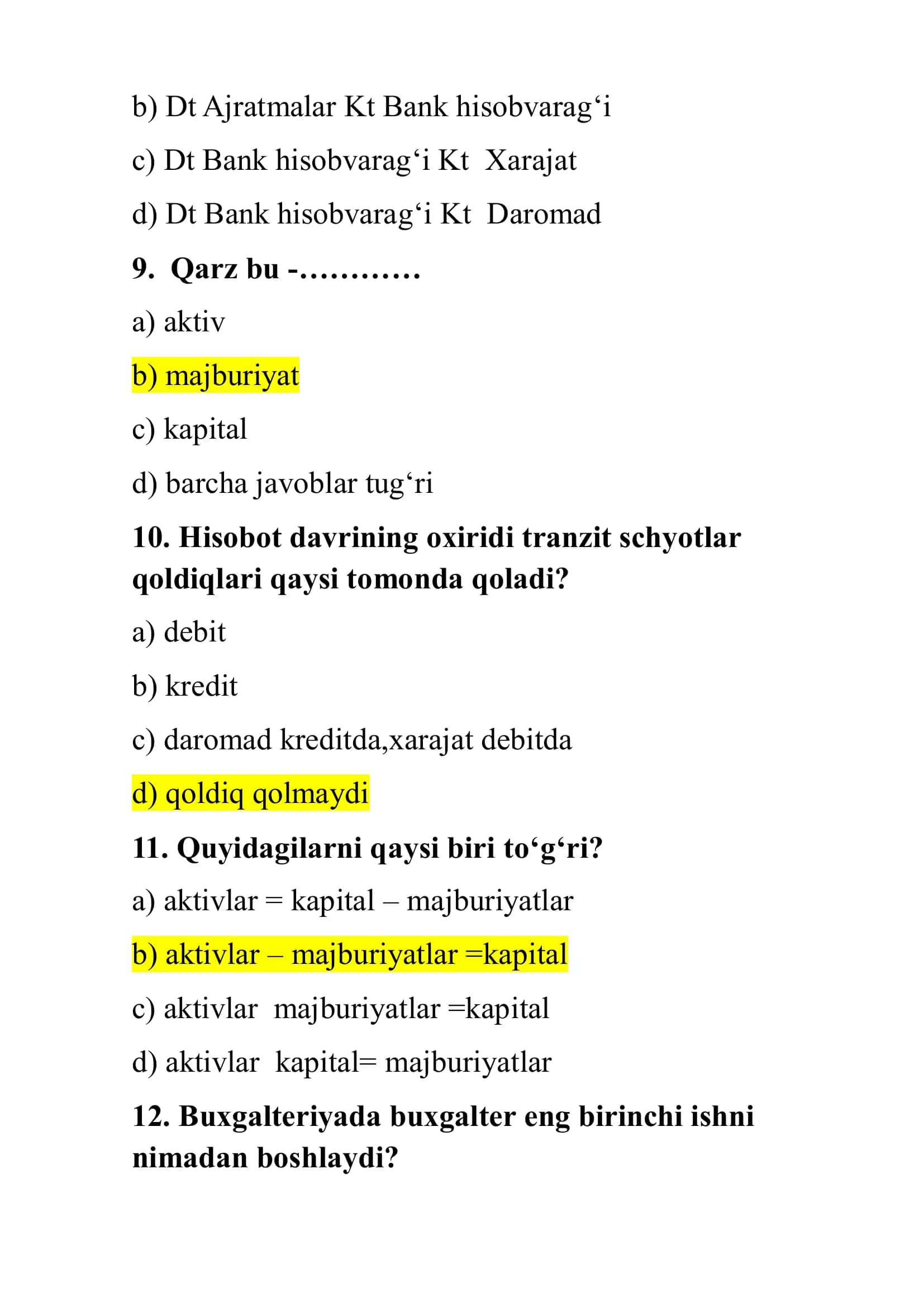 BUXGALTERIYA HISOBI FANIDAN TEST SAVOLLARI 3