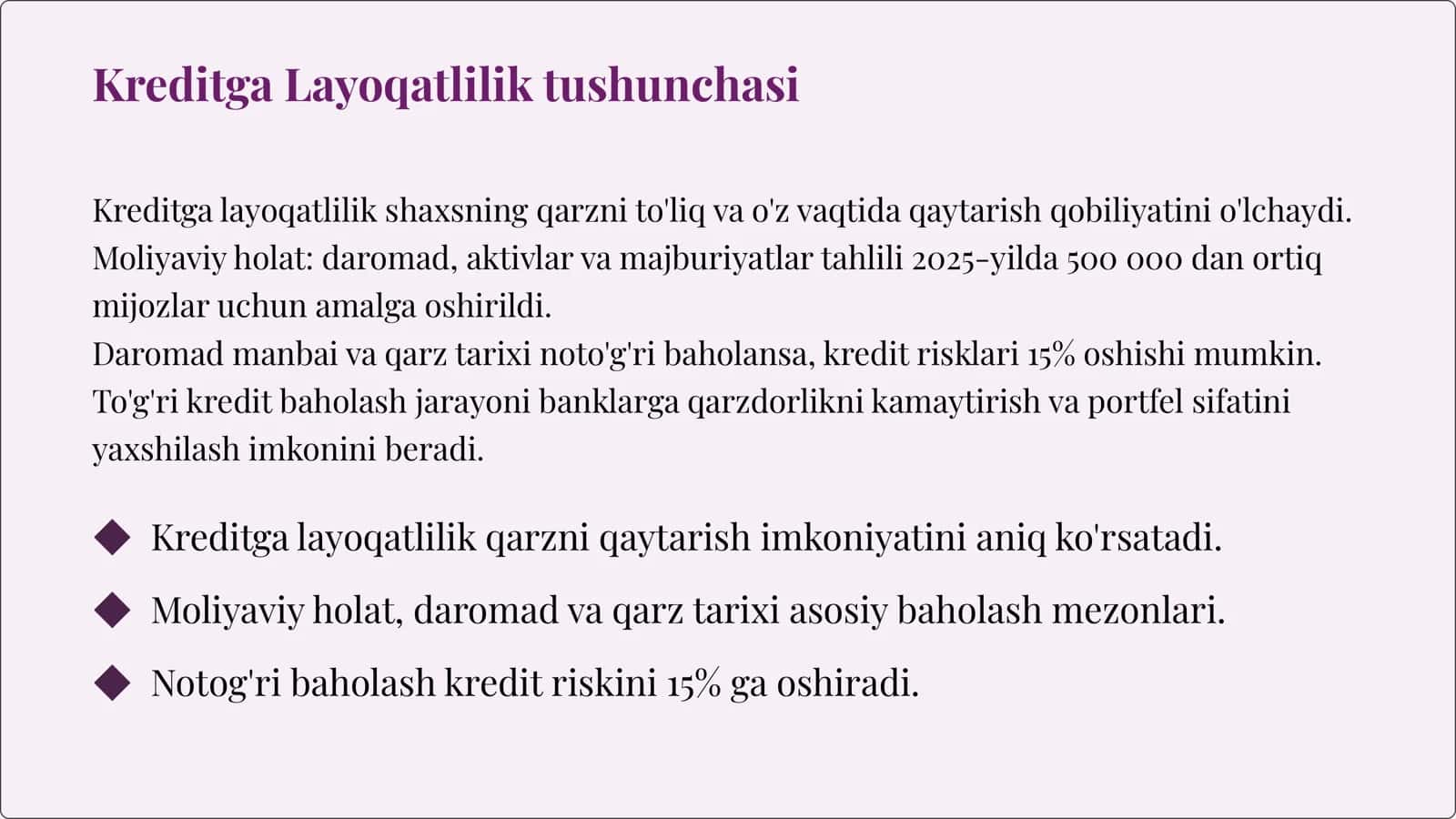 KREDITGA LAYOQATLILIKNI BAHOLASH TIZIMI VA BALLI (SKORING) BAHOLASH 3