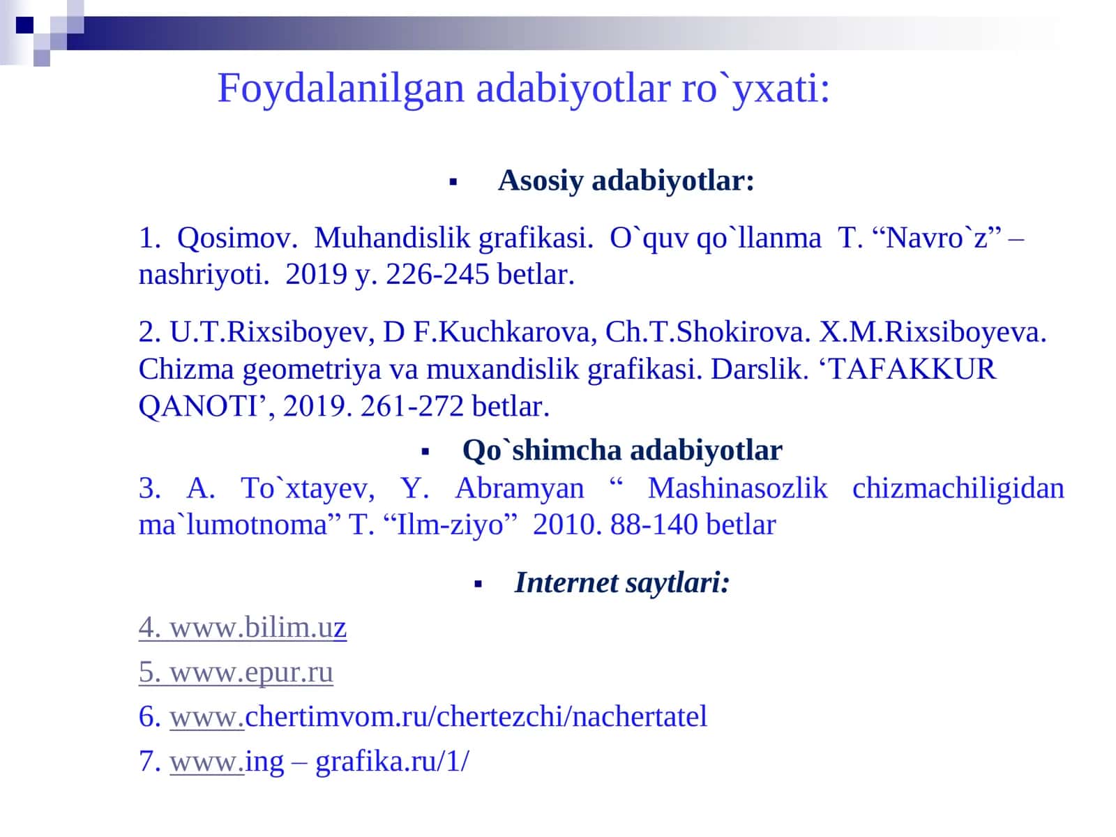 Ajraladigan va ajralmaydigan birikmalar. Rezbalar. Yigʻish chizmasi 3