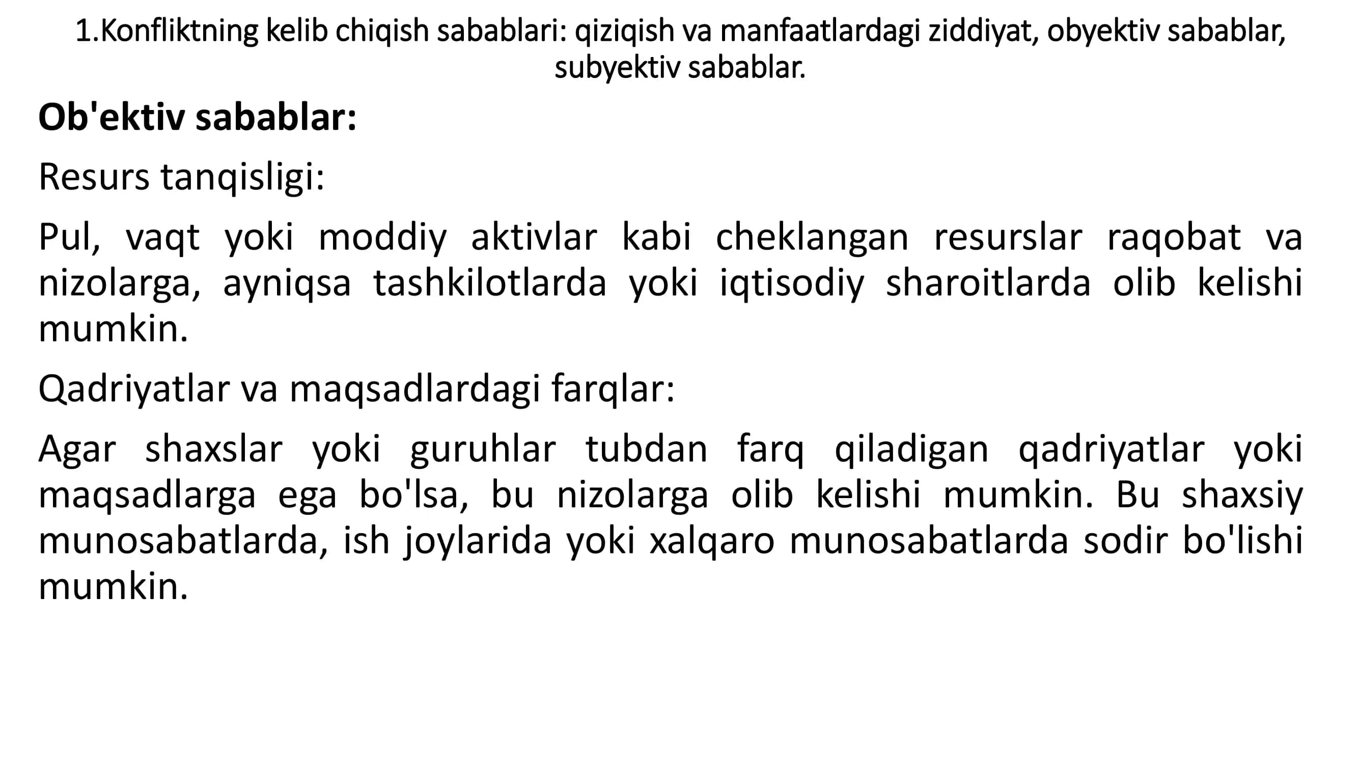 Konfliktning kelib chiqish sabablari 3