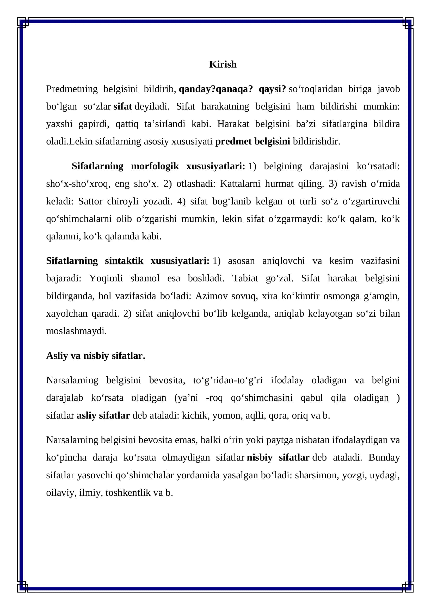 O'zbek tilida sifatlarning ma'noviy guruhlari 3