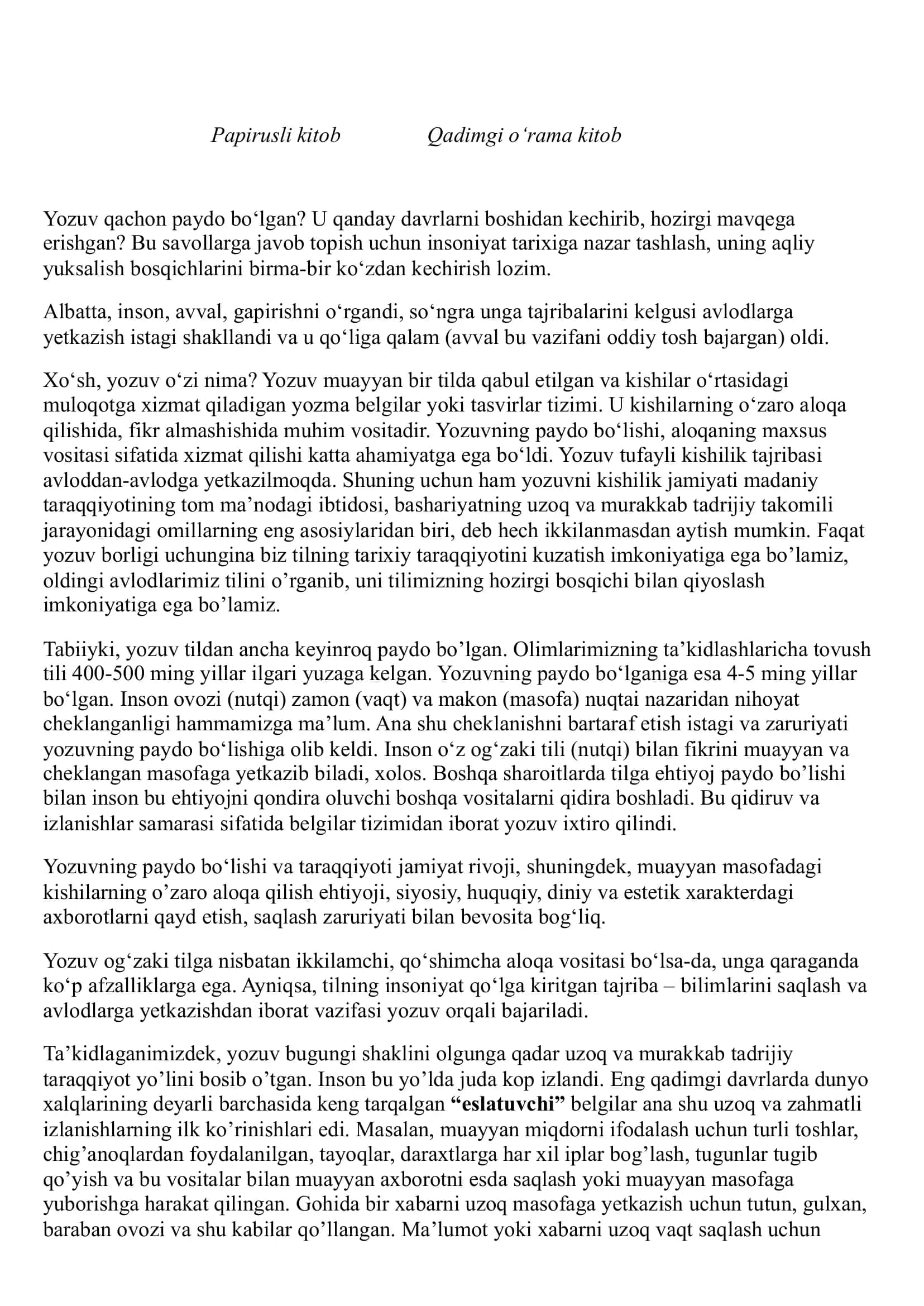 Yozuvning Paydo Bo‘lishi va Rivojlanish Bosqichlari 3