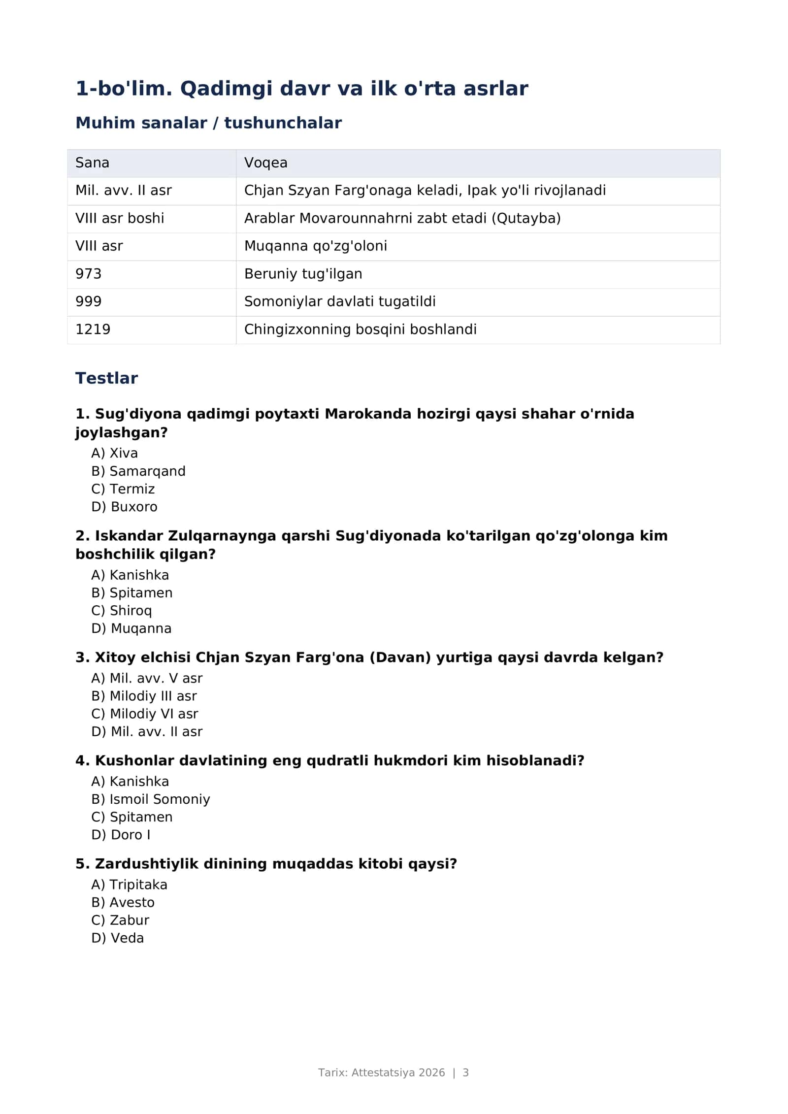 TARIX test PDF 266 ta test, 40 bet. 3