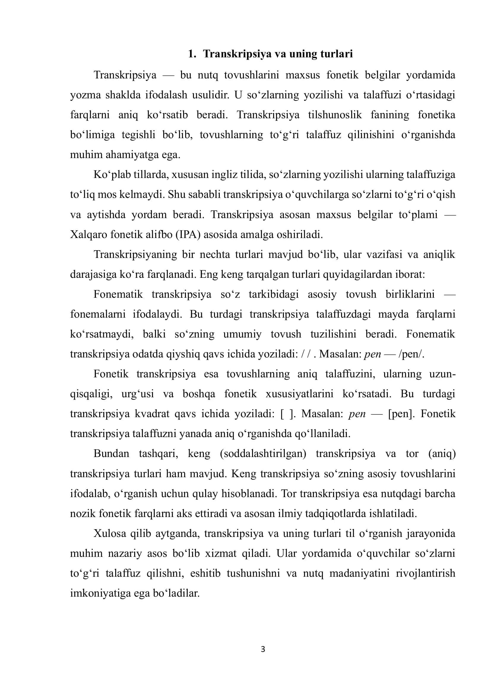 Transkripsiyadagi matnlarni o‘qish va yozish 3