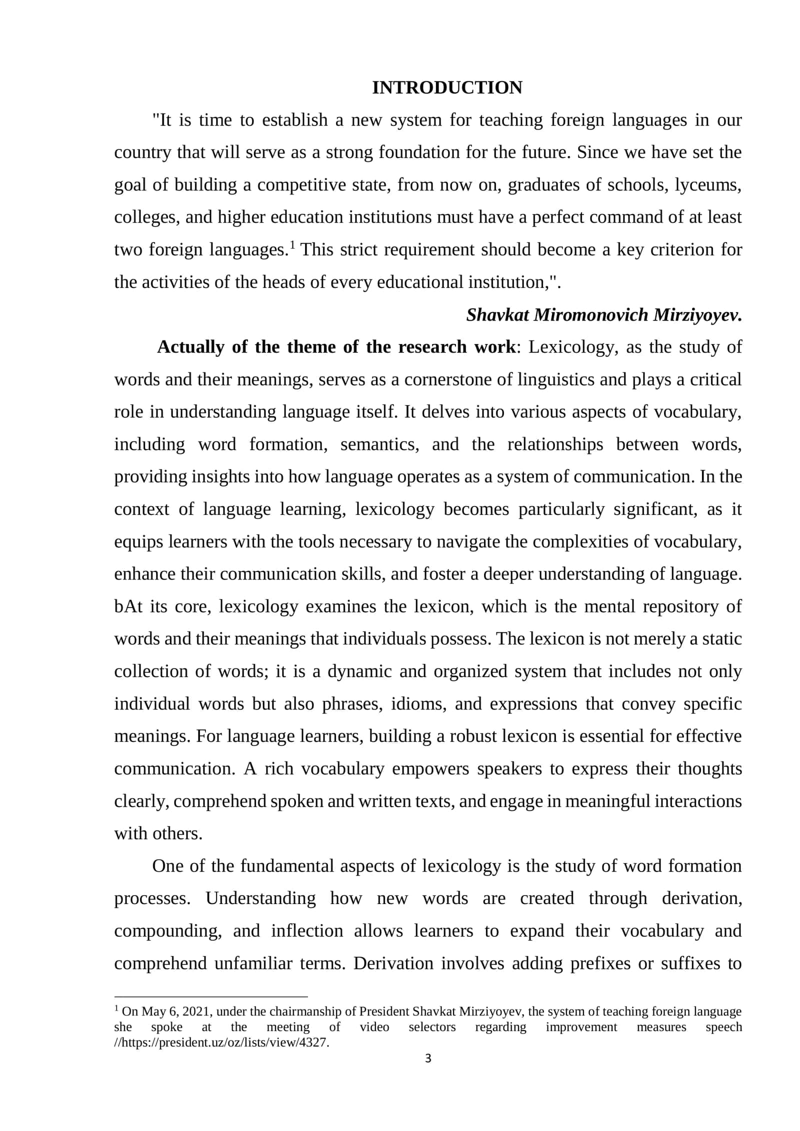 COURSE WORK ON LEXICOLOGY AND LANGUAGE 3