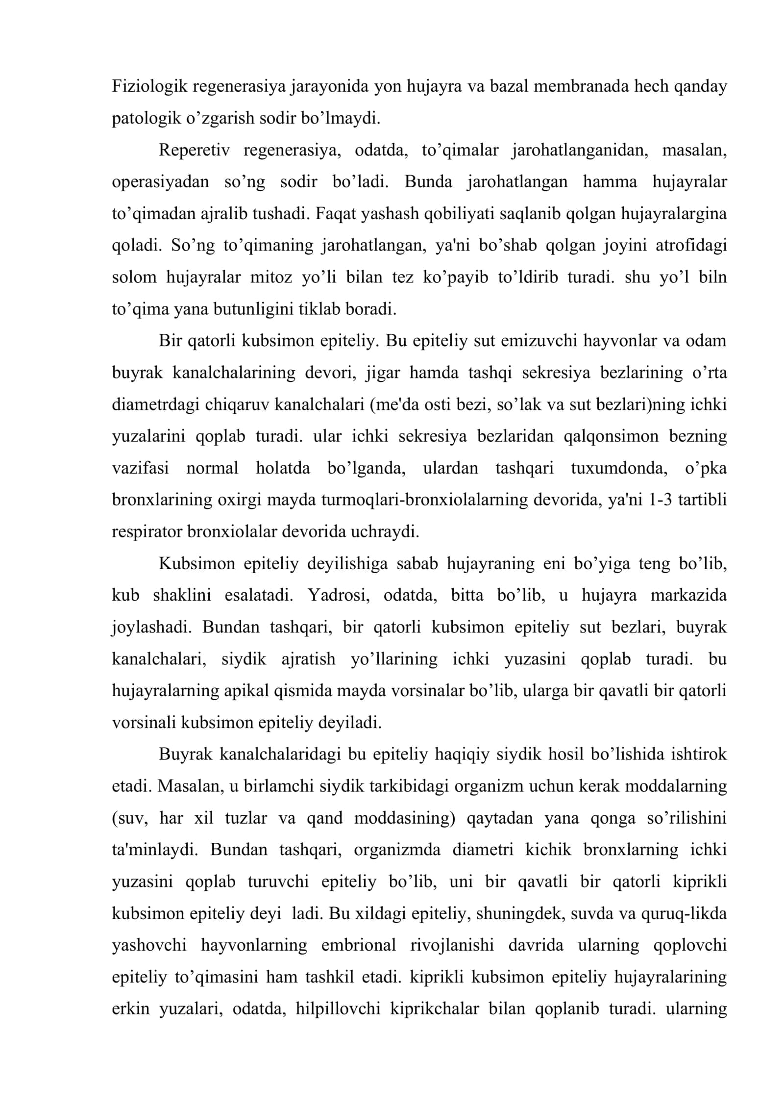 Epiteliy to'qimasi tuzilishi 3