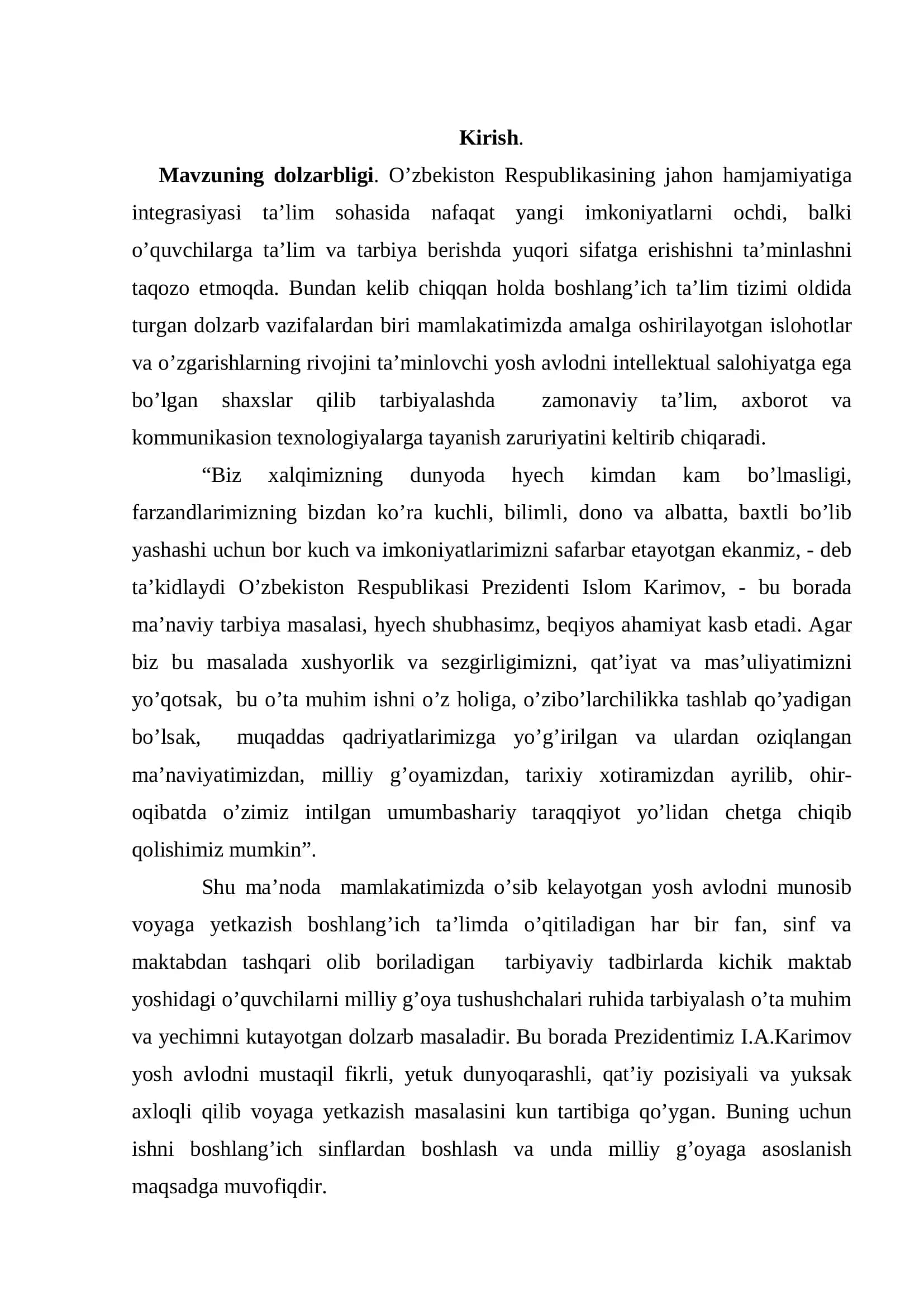 “Kichik maktab yoshidagi o’quvchilar ongiga bunyodkorlik g’oyalarini singdirish texnologiyasi” BITIRUV MALAKAVIY ISHI 3