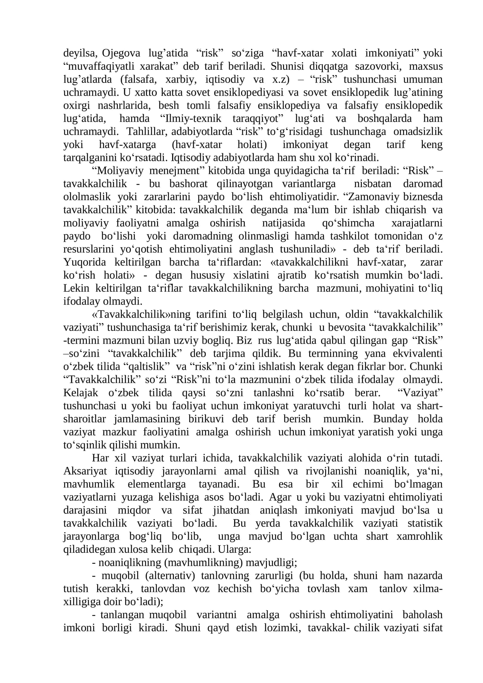 “RISKLARNI BOSHQARISH” FANIGA KIRISH,   RISKNING MOHIYATI VA OʻZIGA XOS XUSUSIYATLARI 3