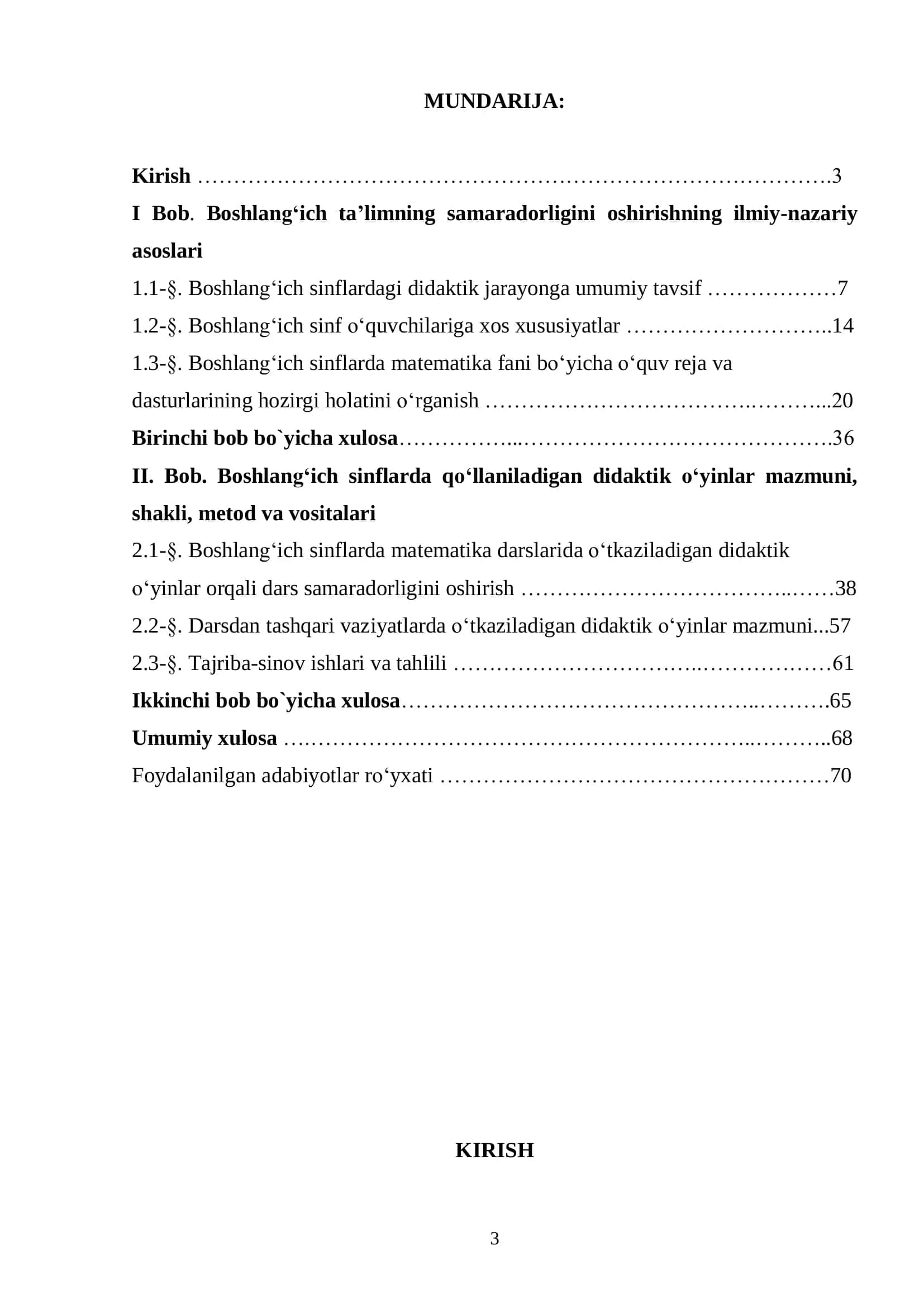 "Boshlang‗ich sinf matematika darslarining samaradorligini oshirishda didiktik o„yinlardan foydalanish” mavzusidagi BITIRUV MALAKAVIY ISHI 3