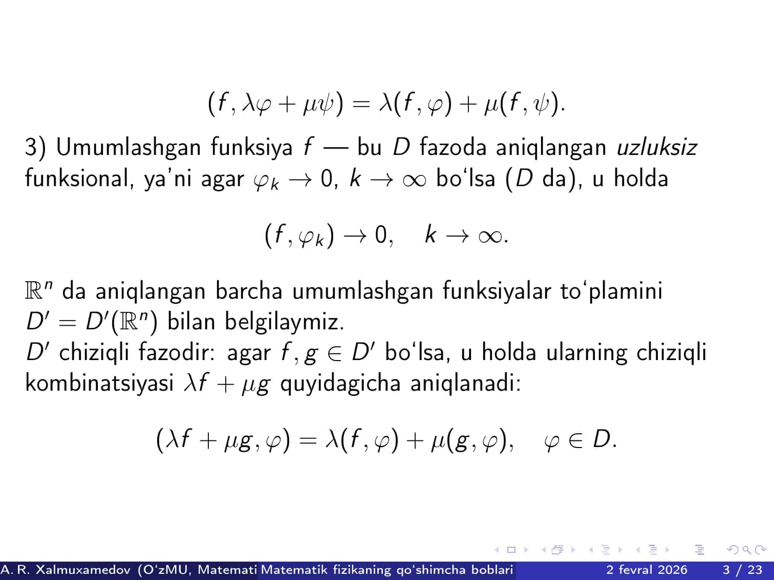 Umumlashgan funksiyalar fazosi 3