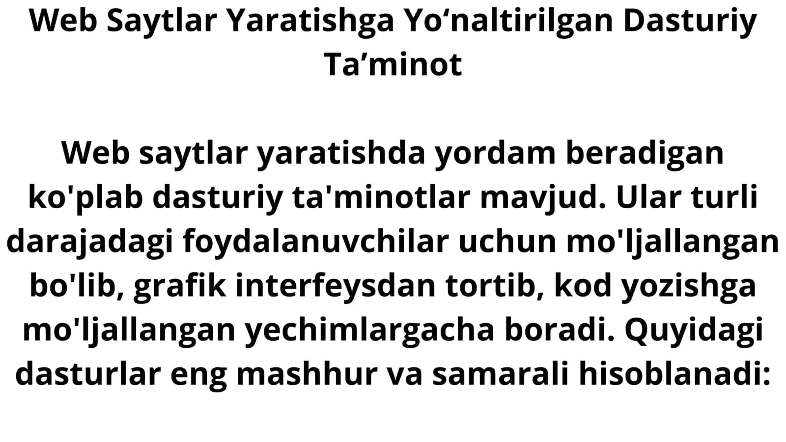 Web Saytlar Yaratishga Yoʻnaltirilgan Dasturiy Taʼminot 3