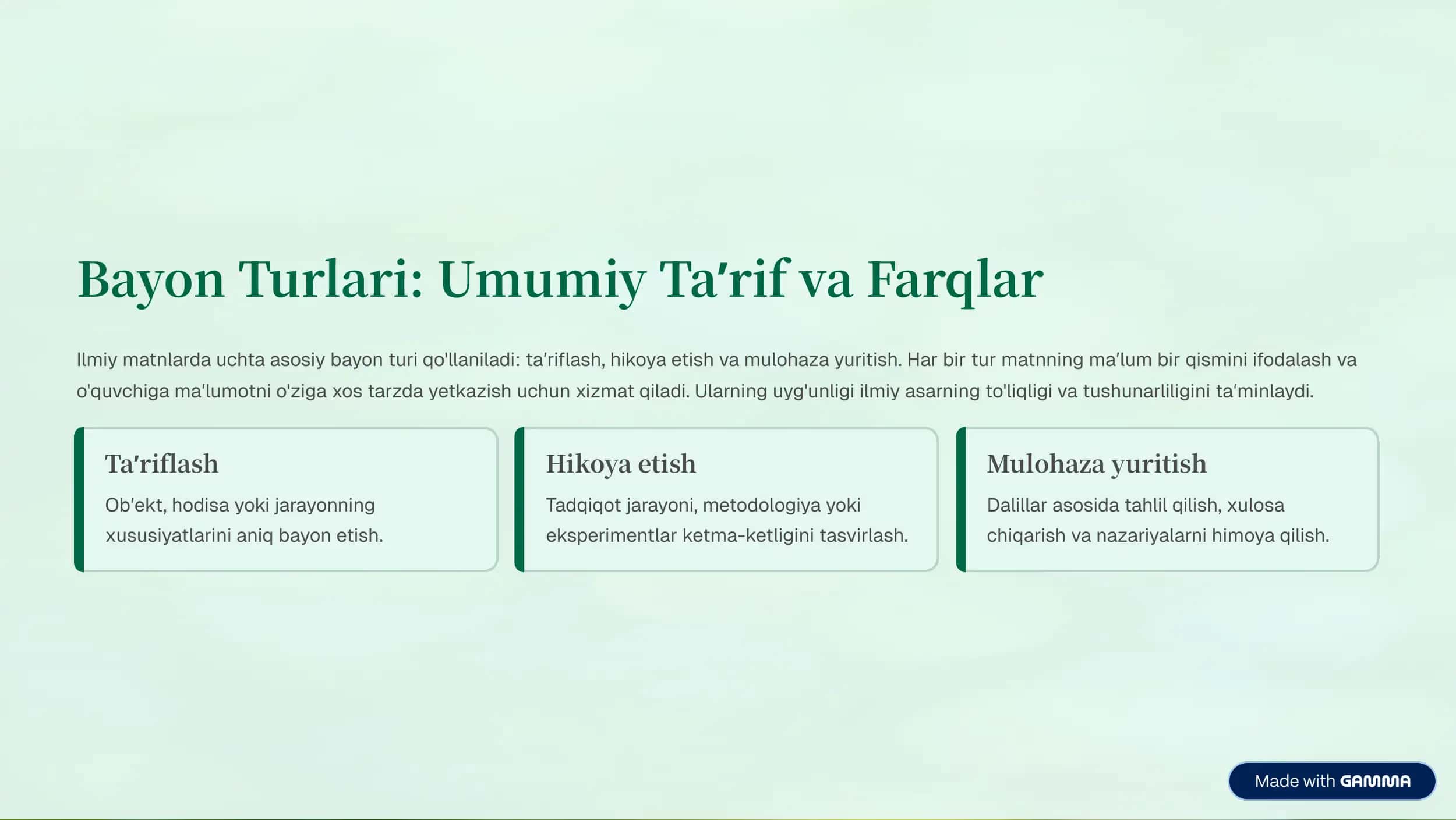 Ilmiy Matnda Bayon Turlari: Ta¾rif, Hikoya, Mulohaza 3