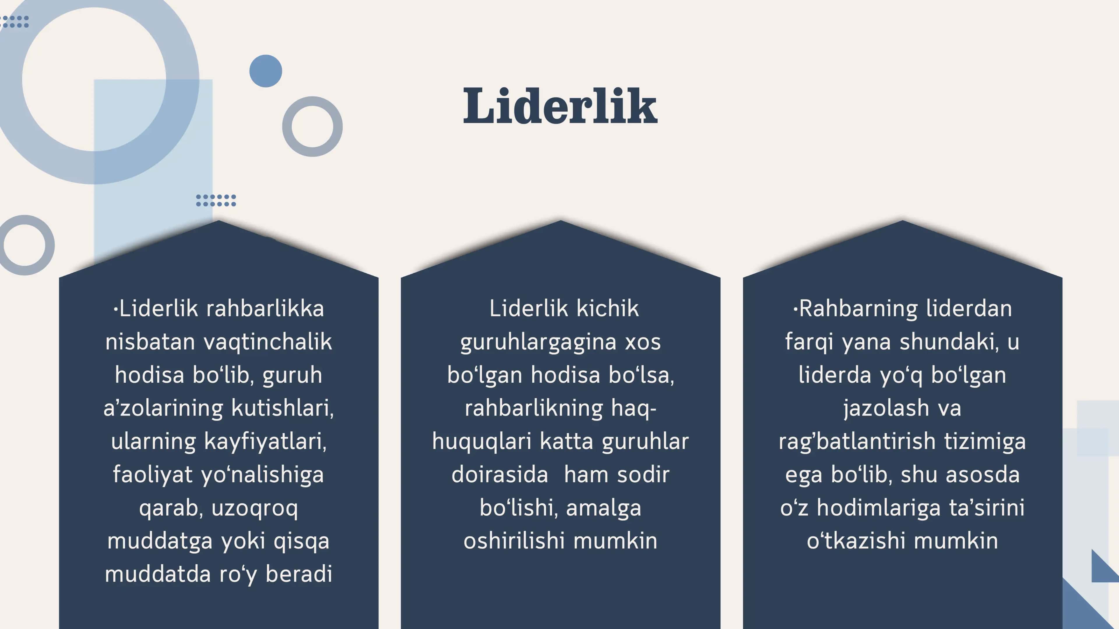 Boshqaruvda Liderlik va Boshqaruv usullari 3