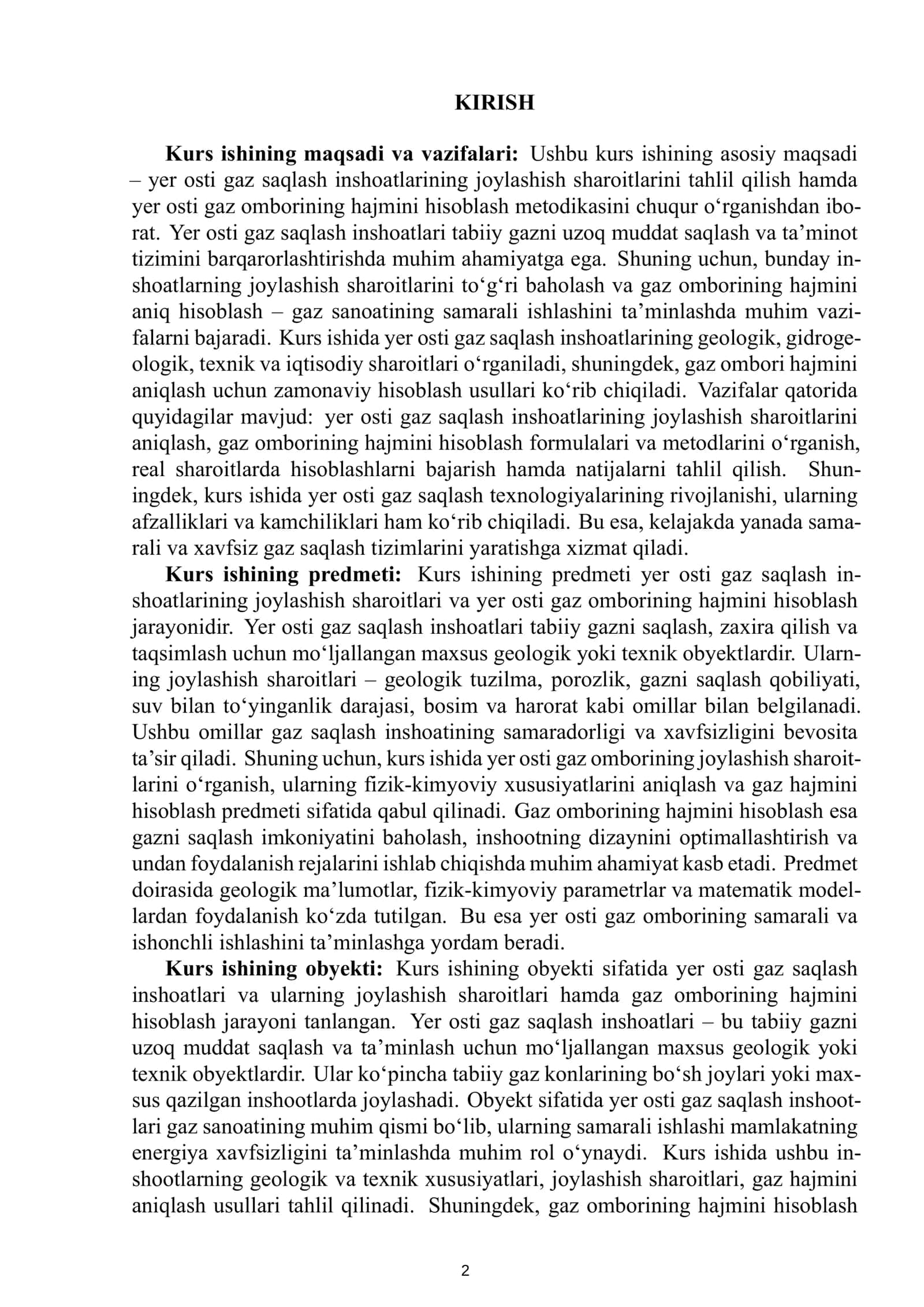 GAZ VA GAZKONDENSAT KONLARINI ISHLATISH FANIDAN TAYYORLAGAN KURS ISHI 3