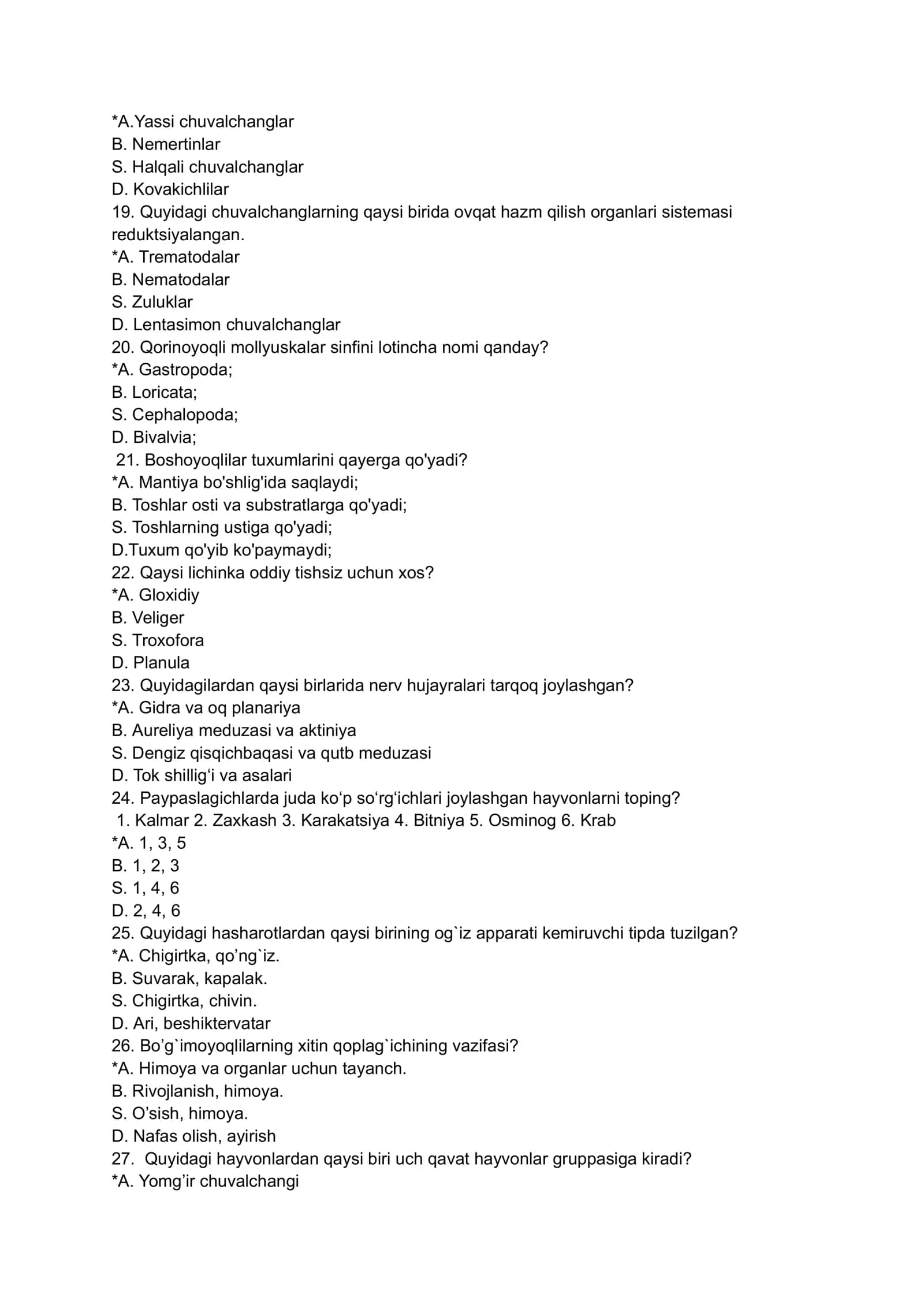 Biologiya fanida testlar 3