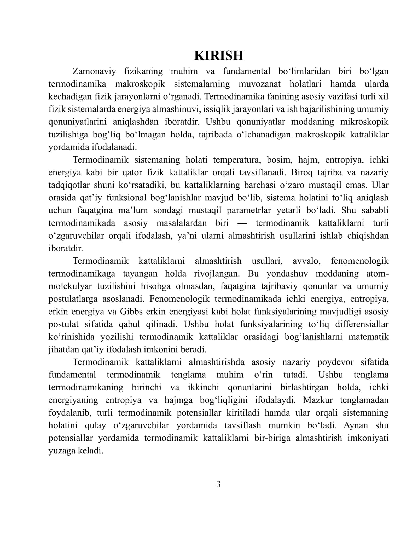 Mustaqil ish. Termodinamika va statistik fizika fanidan mustaqil ish 3