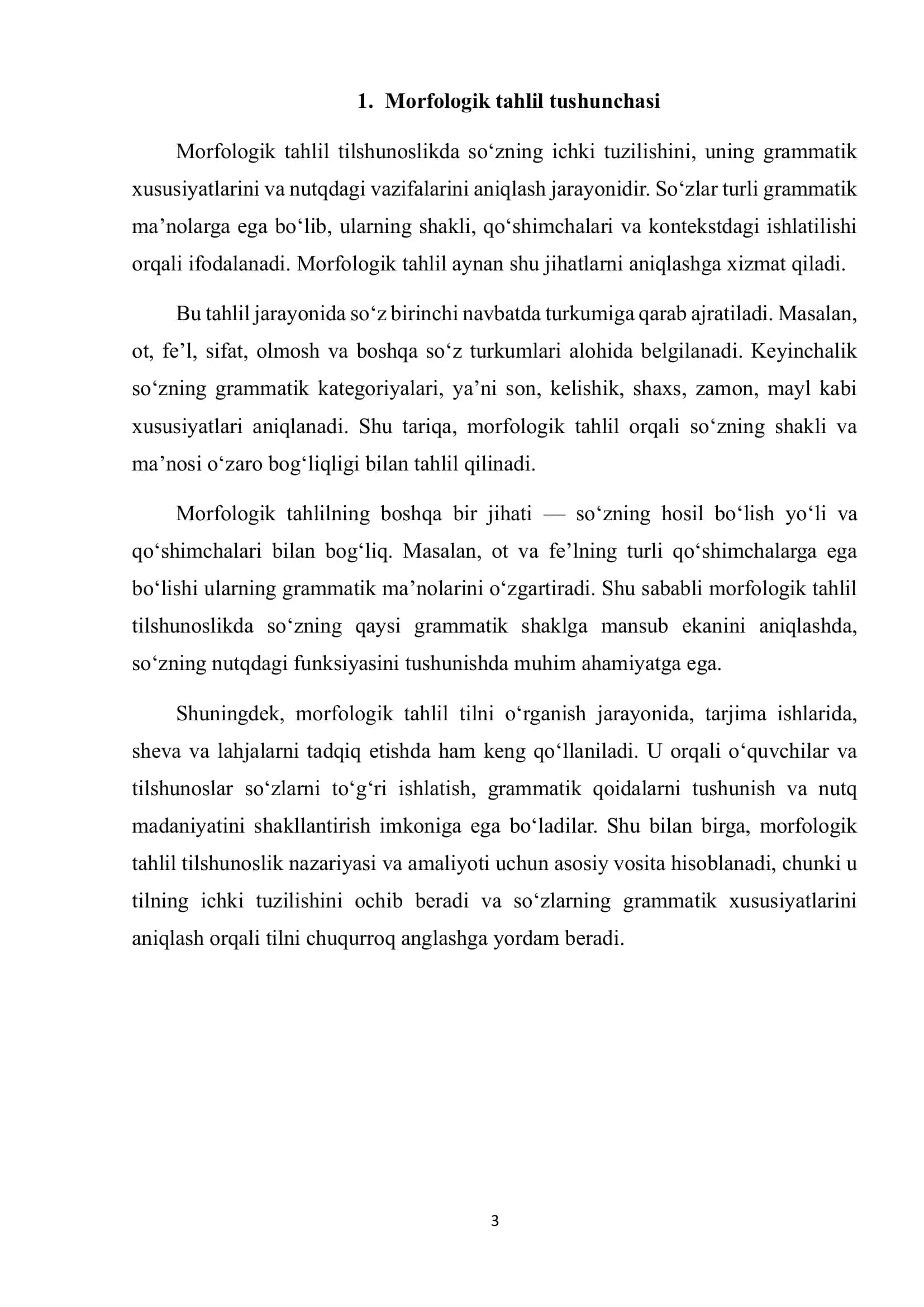 Morfologik tahlil. Ot va fe’lning grammatik kategoriyalari 3