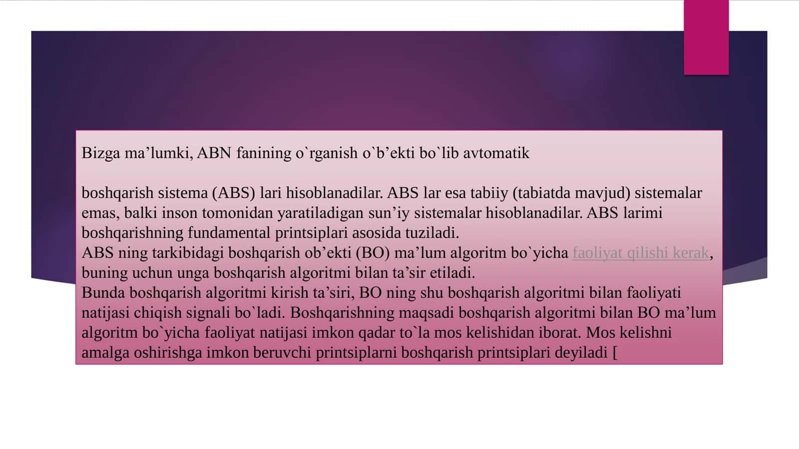 Boshqarishning prinsiplar va AVTOMATIK ROSTLASH SESTEMALARI 3