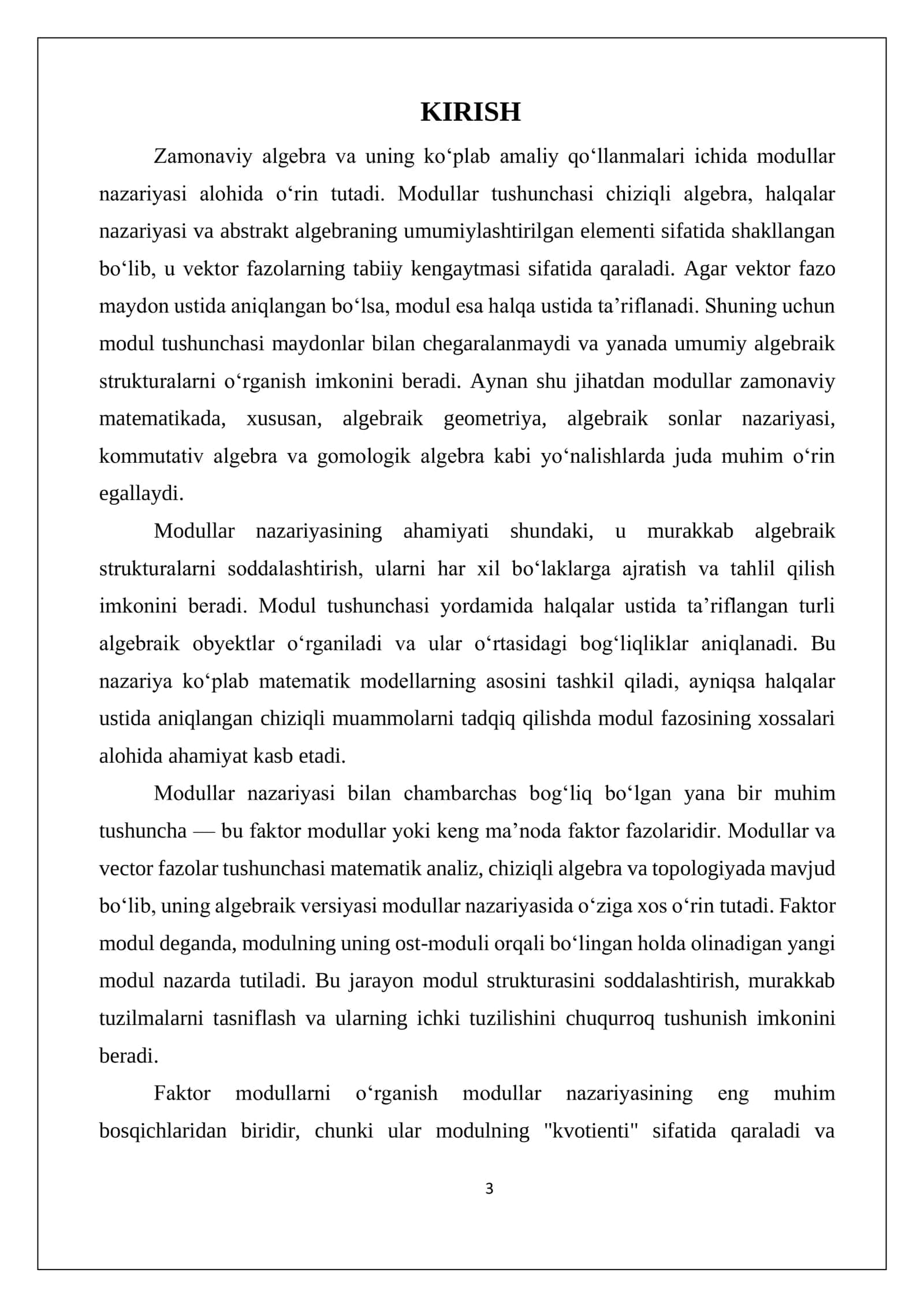 Modullar va vektor fazolar 3