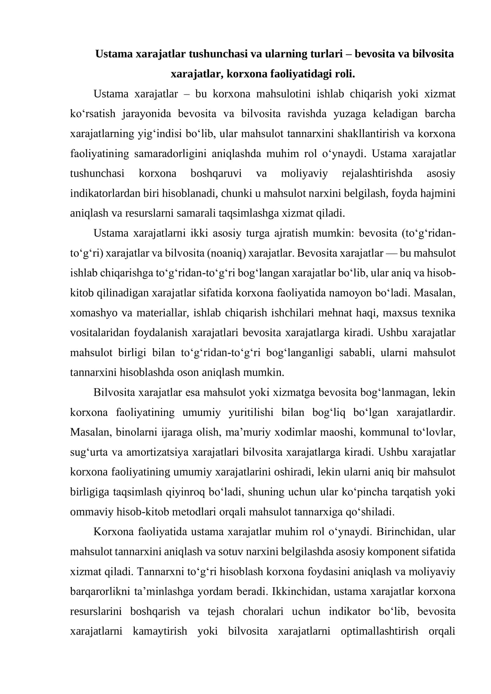 USTAMA XARAJATLARINING TAQSIMLANISHINI REJA STAVKASIDAN FOYDALANISH 3