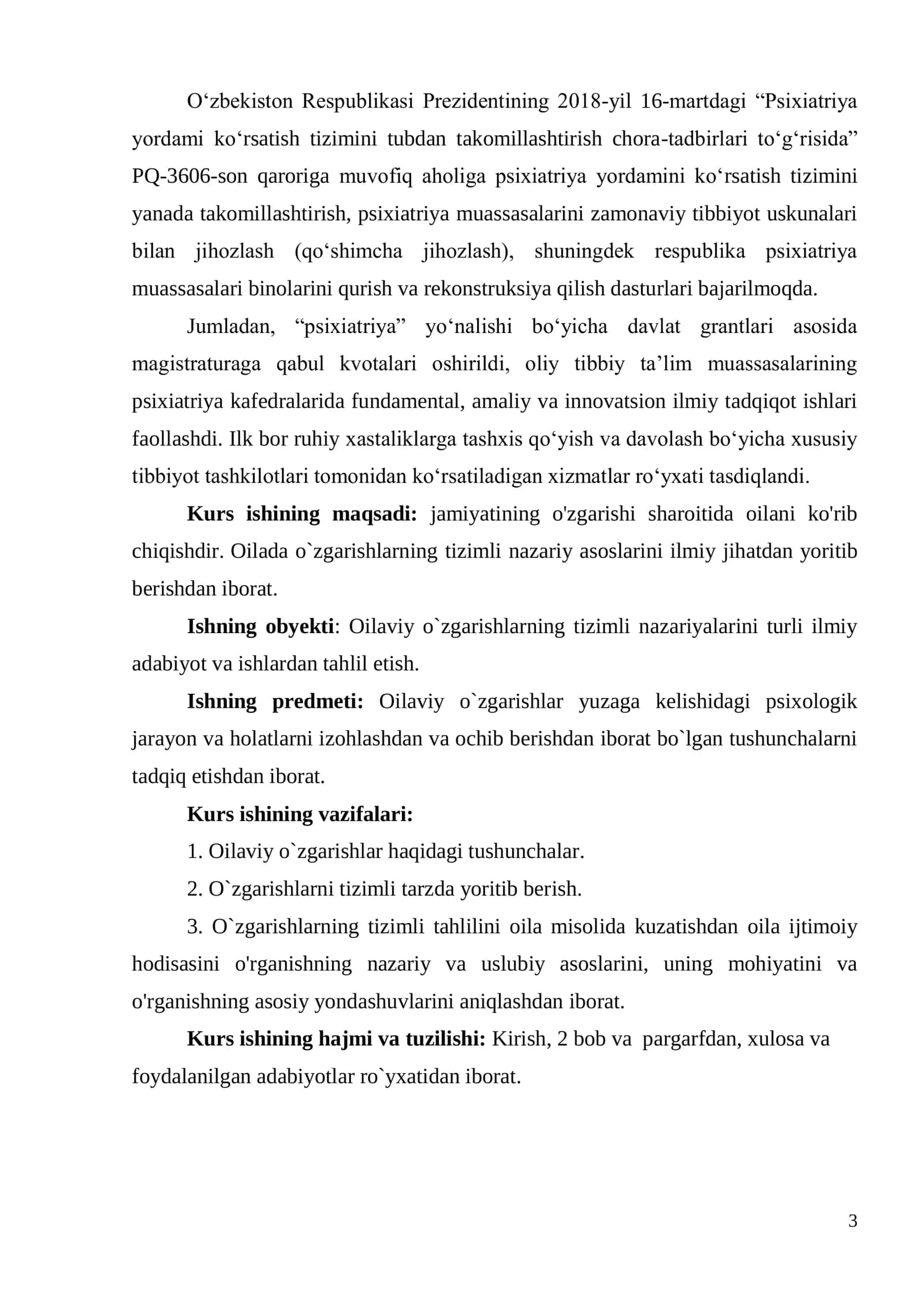 Oila tizimi sifatida o'zgarishlarining 3