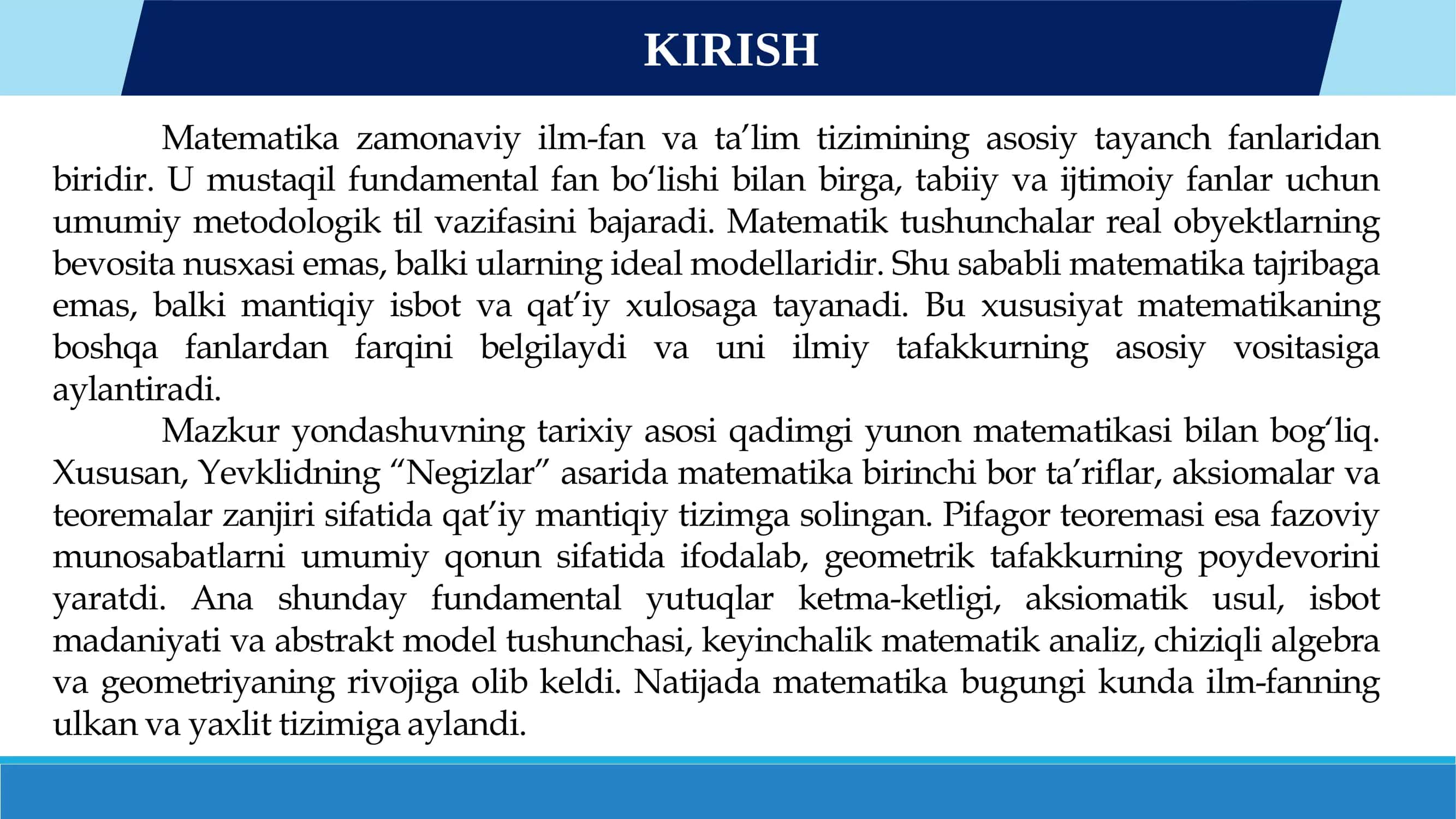 matematikaga fan va oʻquv predmeti sifatida tavsif 3