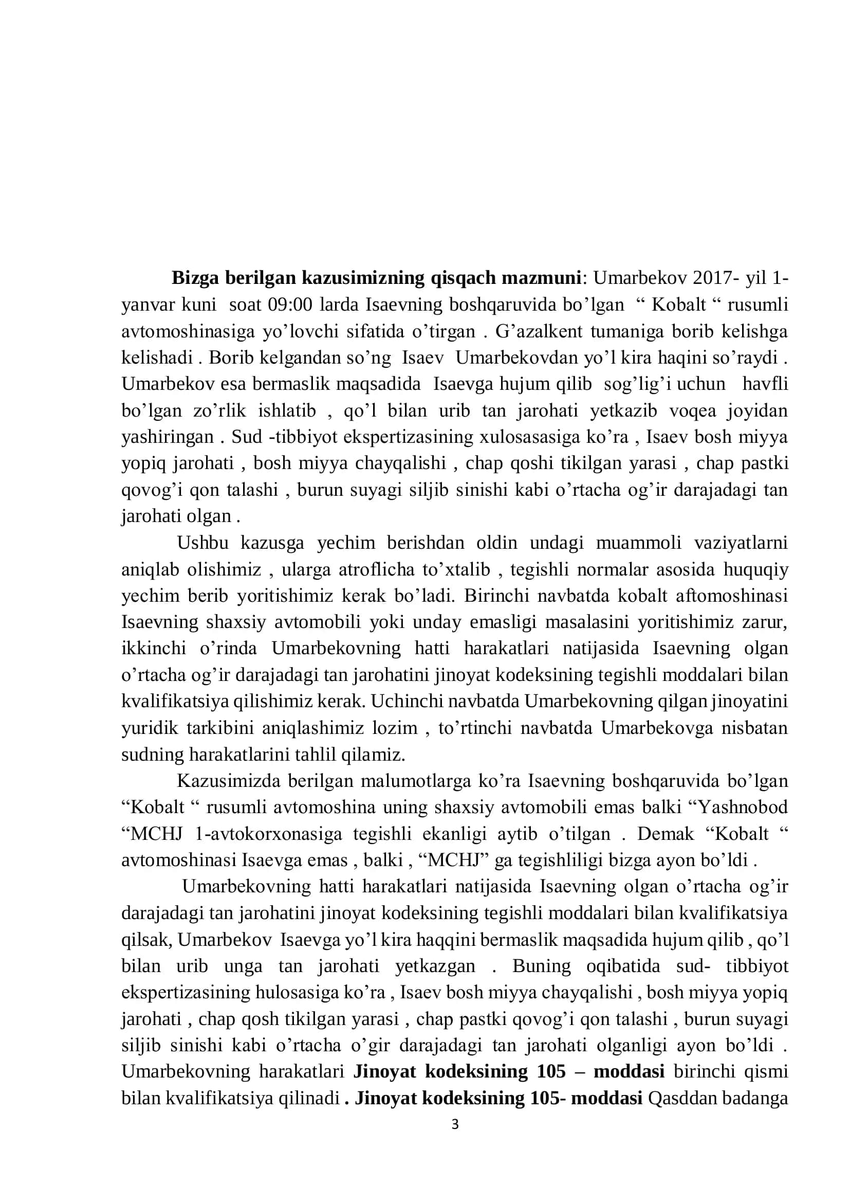 Jinoyat huquqi bòyicha kazus 3
