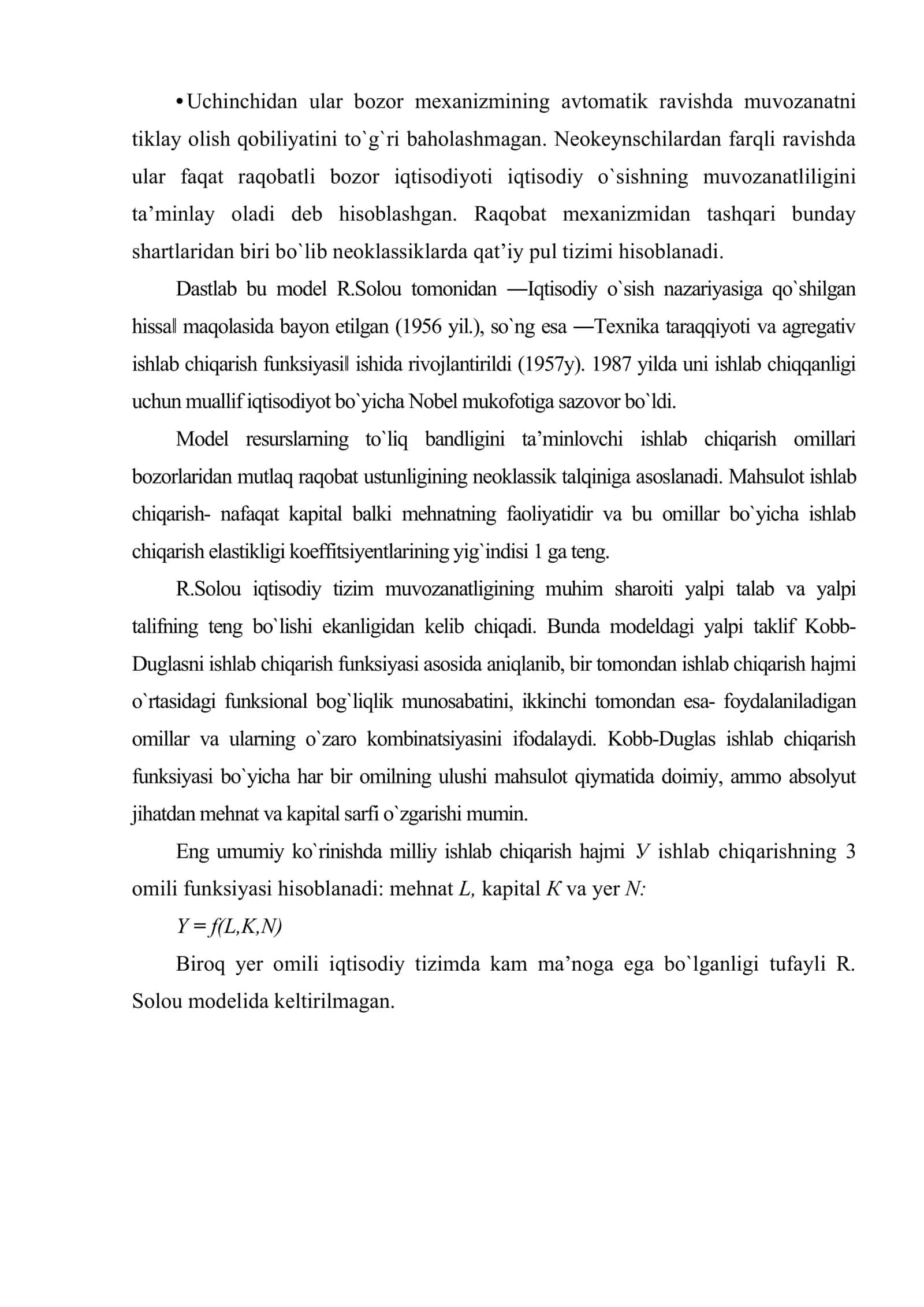 Iqtisodiy o`sishning neoklassik modellari 3
