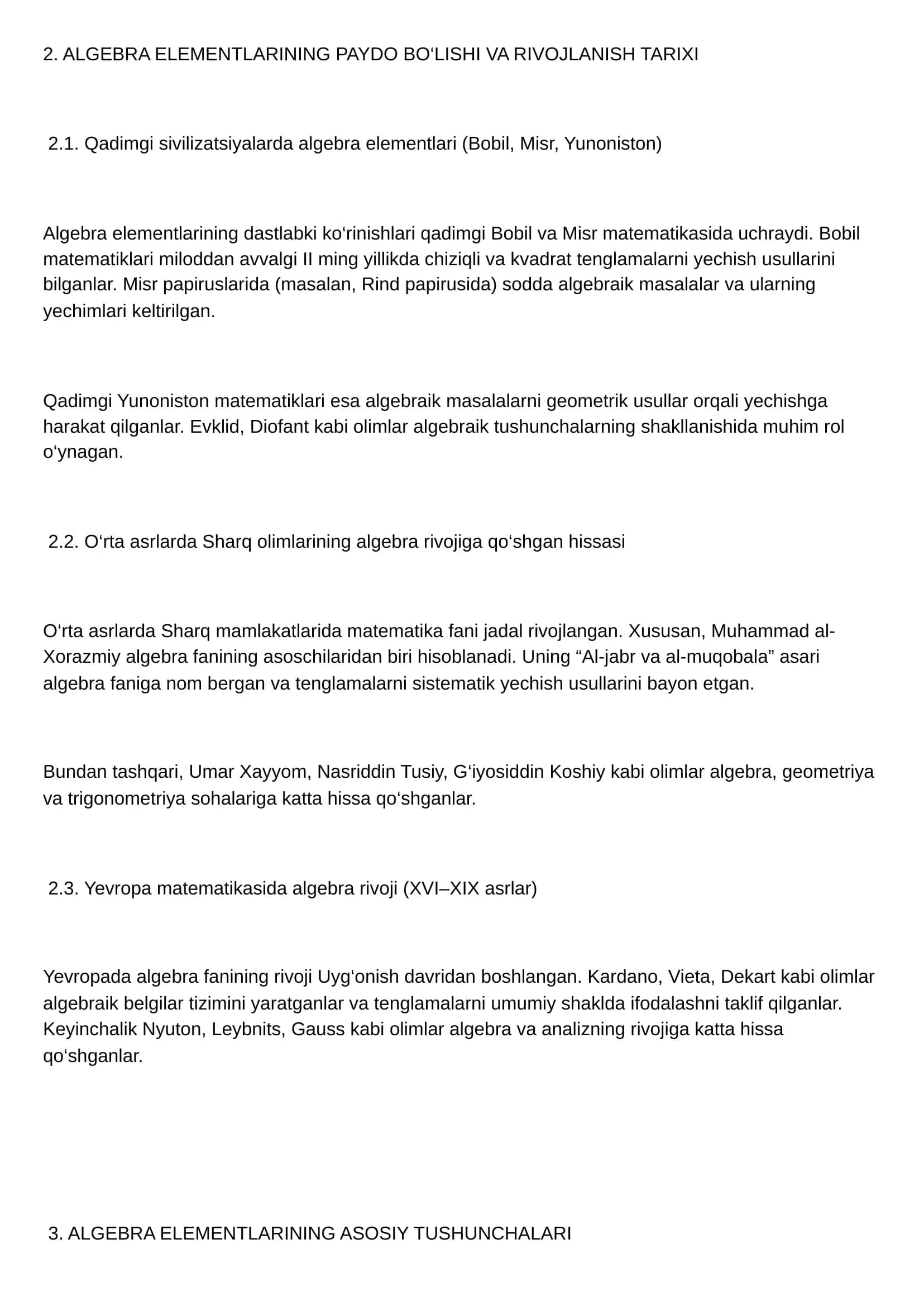Algebra elementlari mavzusida tarixiy materiallardan foydalanish 3