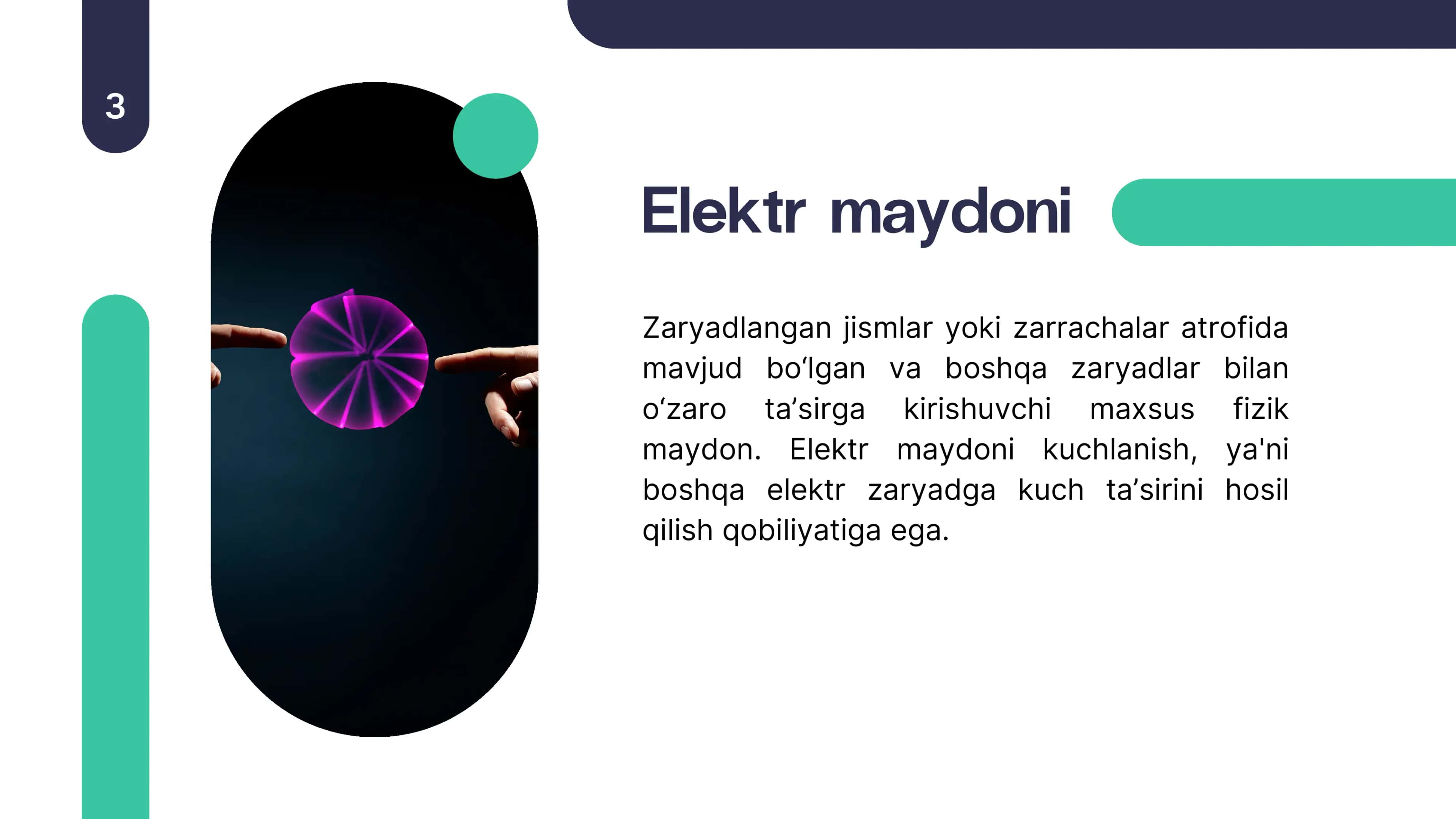 Elektr maydoni va uning asosiy xarakteristikalari. 3