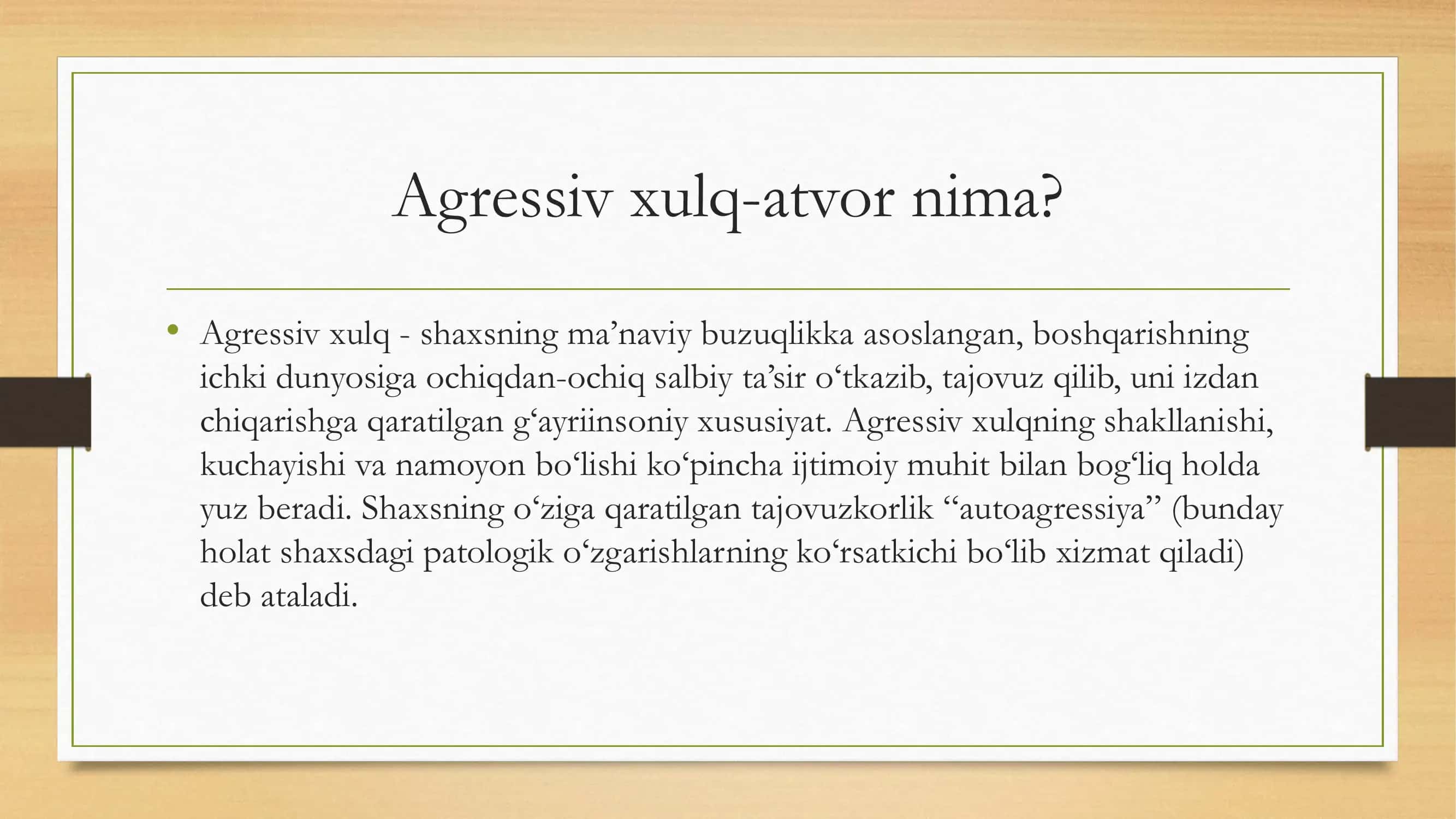 Agressiv xulq-atvorning shakllanish sharoitlari 3
