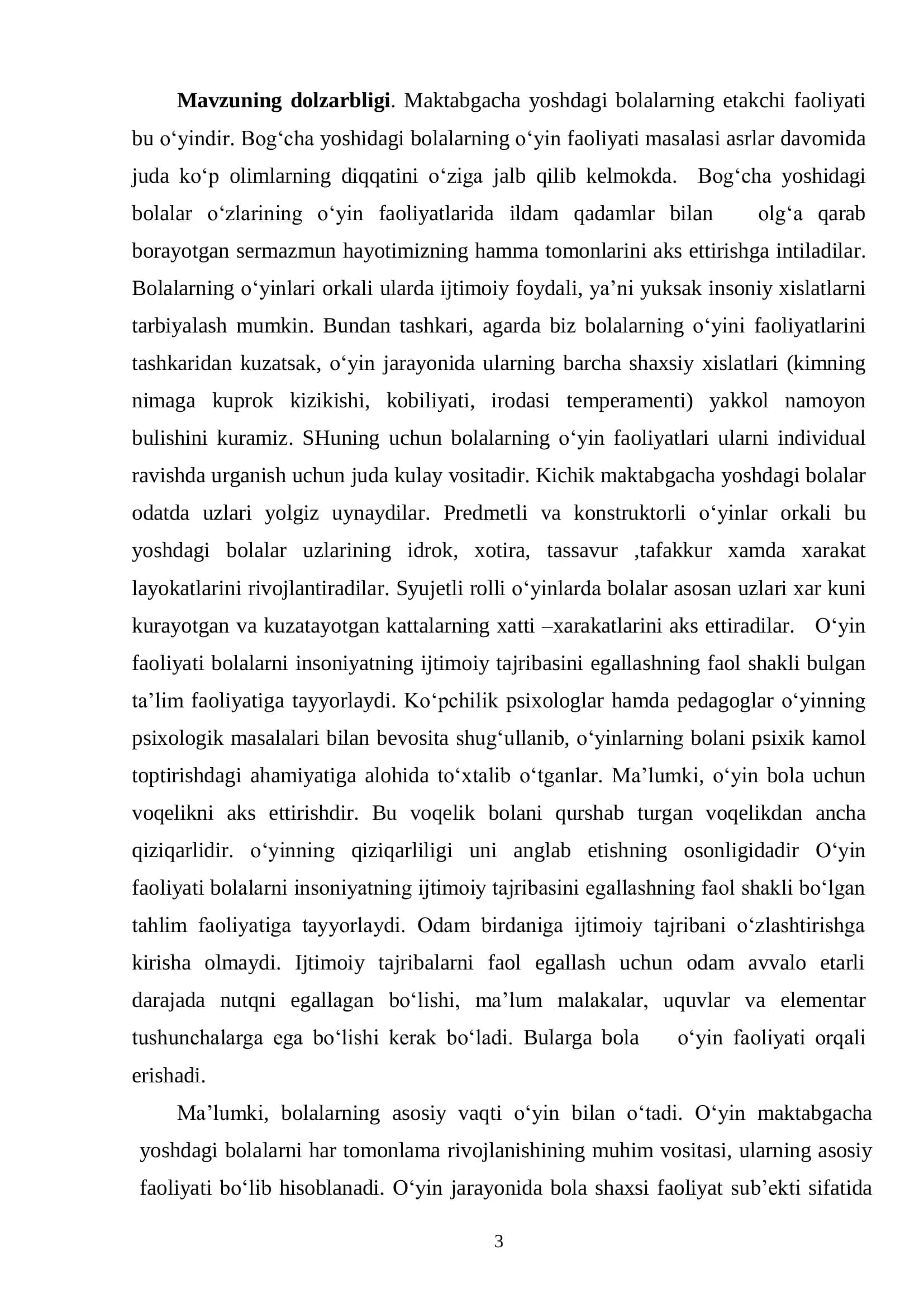 Maktabgacha yoshidagi bolalarda o‘yinning roli 3
