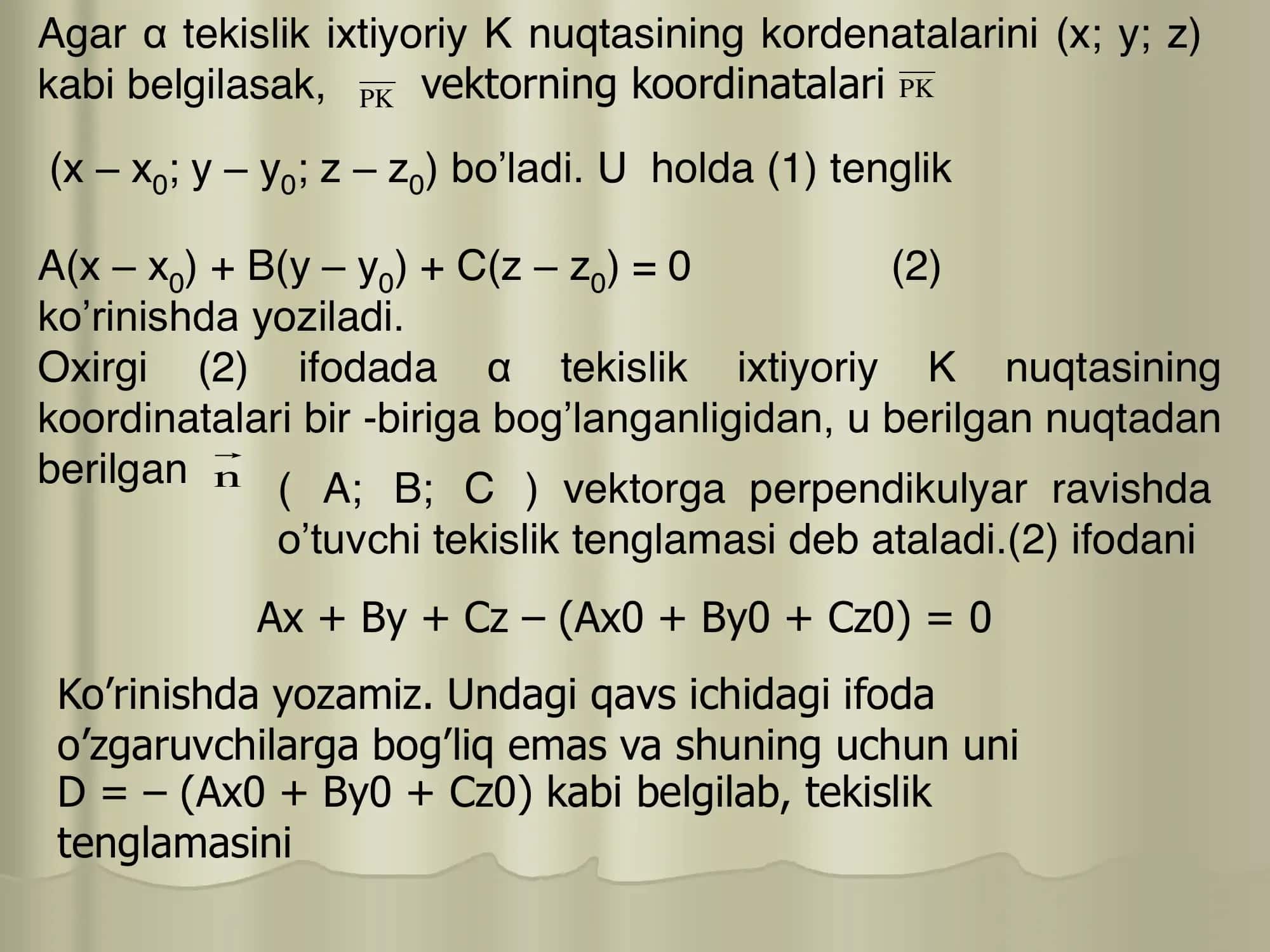 Fazoda tekisliklar va to'g'ri chiziqlar. 3