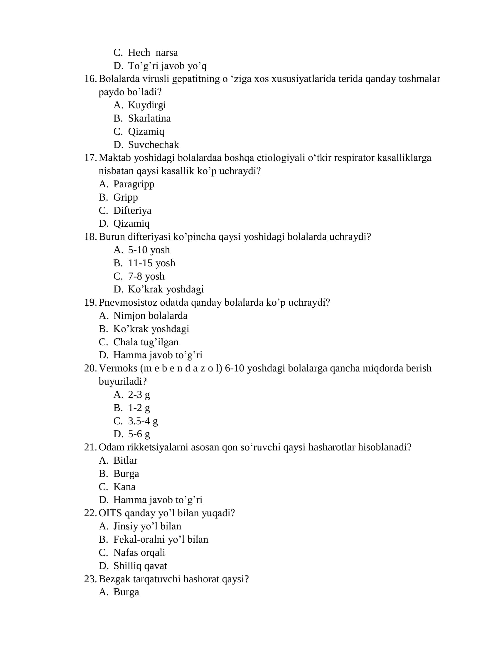 Yuqumli kasalliklar fanidan testlar 3