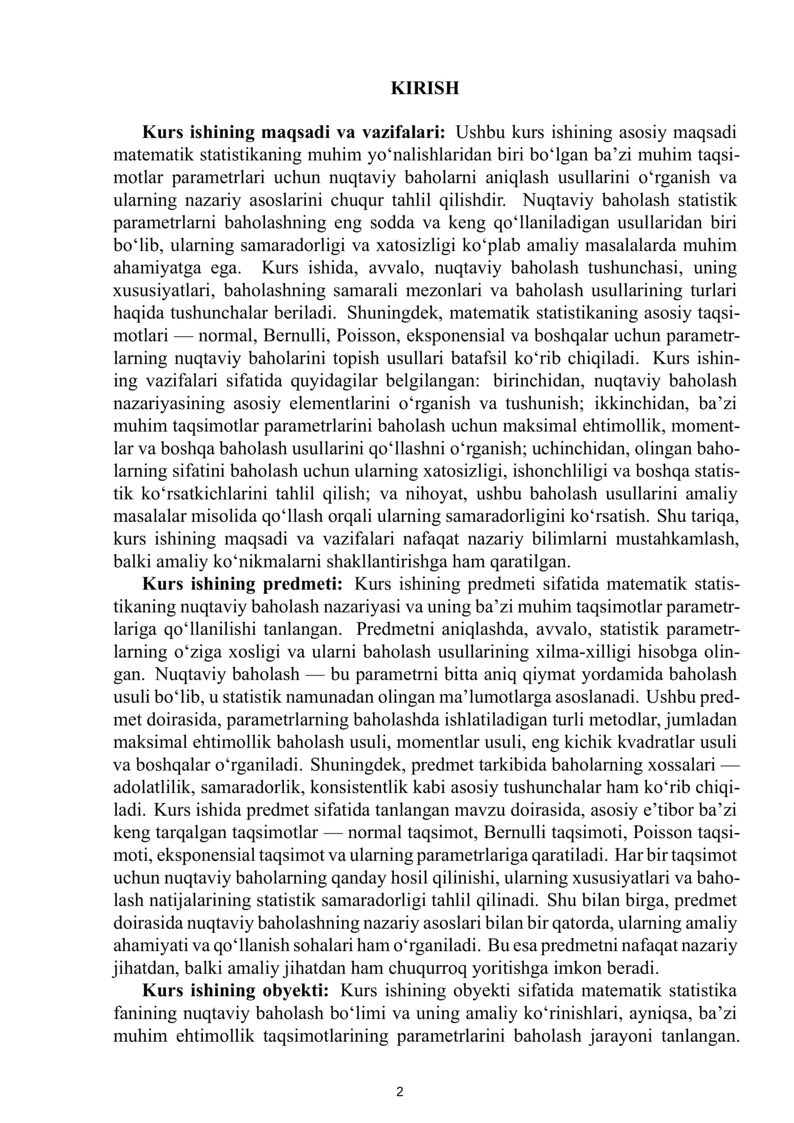 MATEMATIK STATISTIKA FANIDAN TAYYORLAGAN KURS ISHI 3