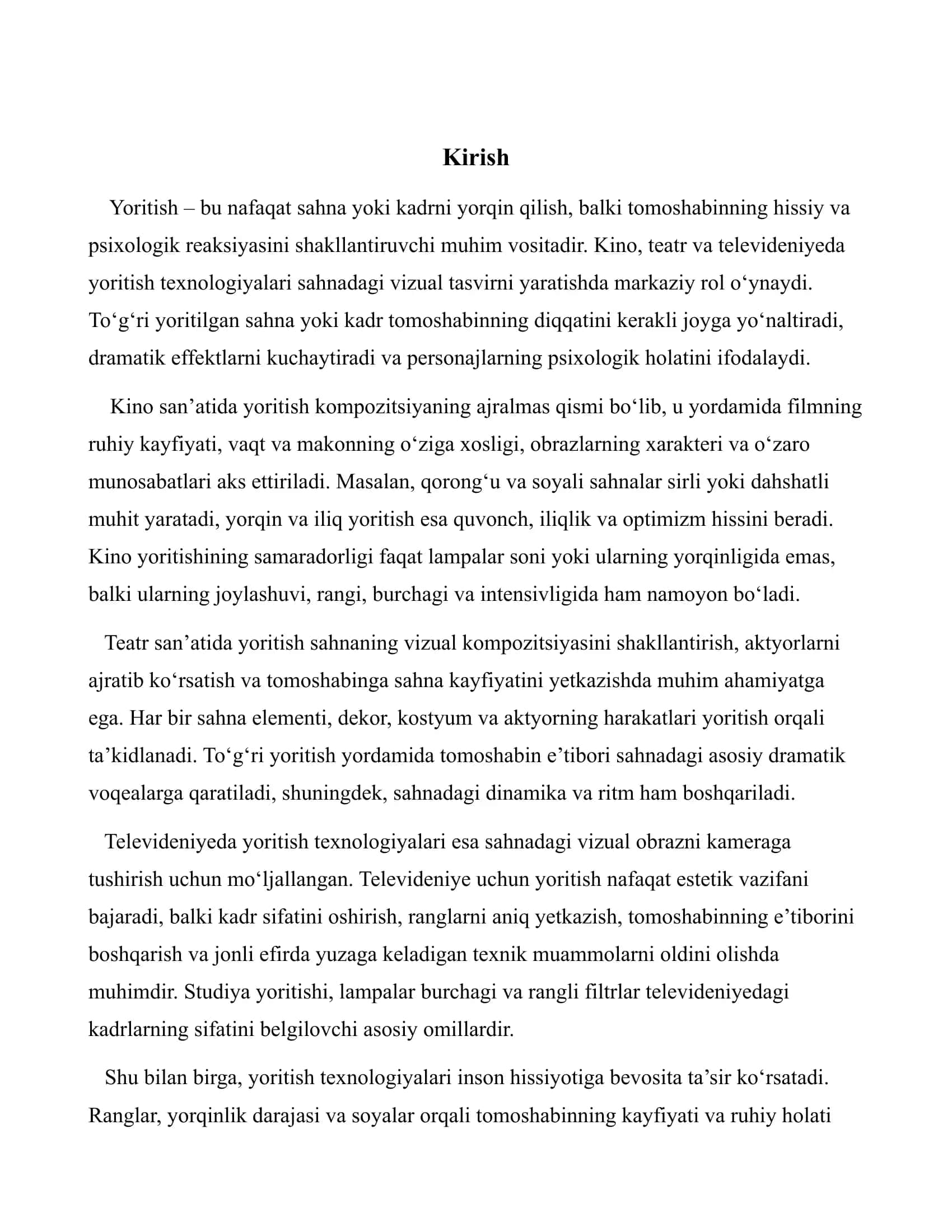 Mavzu: Kino, teatr va televidenieda yoritishning roli 3