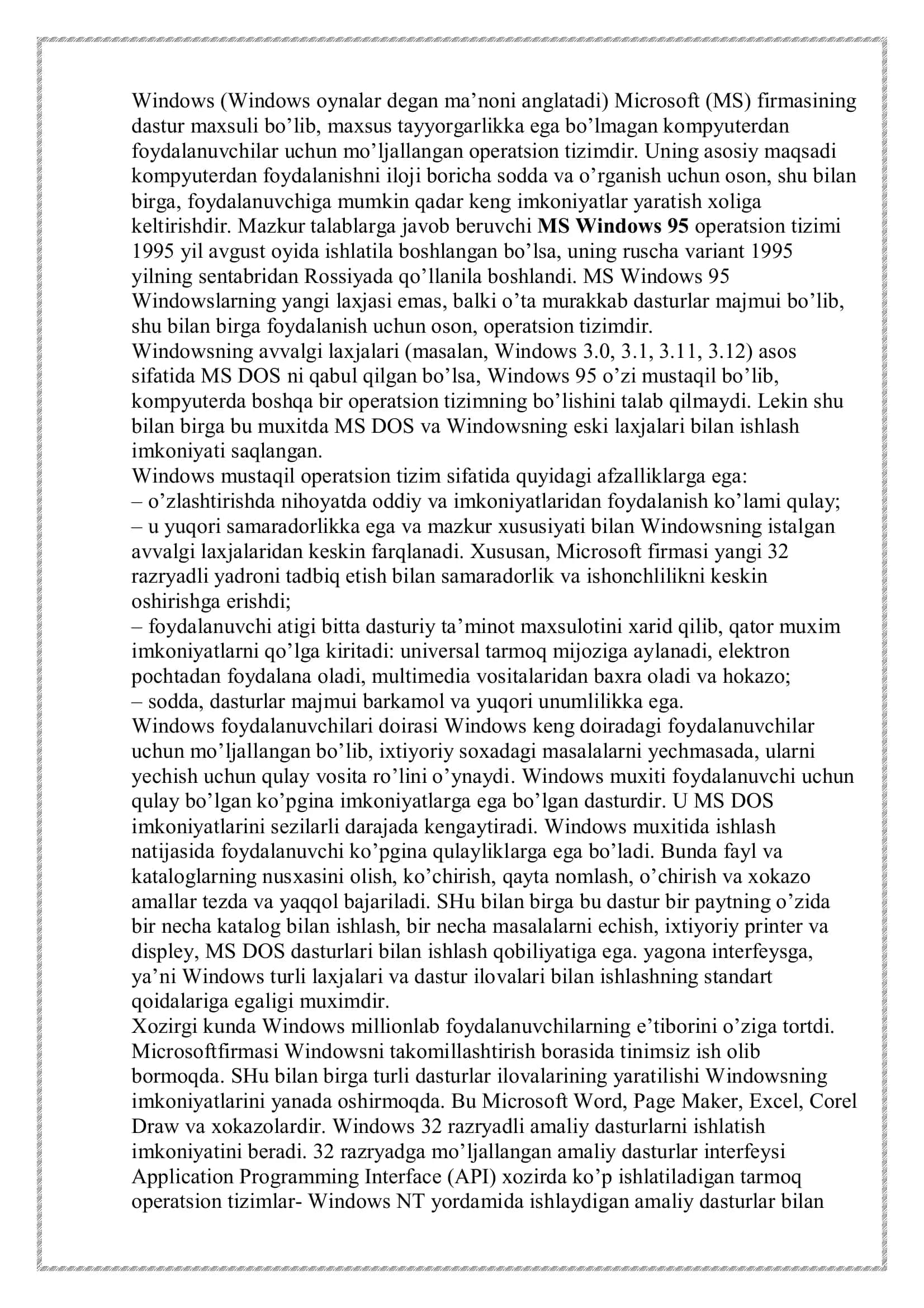 Zamonaviy Windows operatsion tizimi REFERATI 3