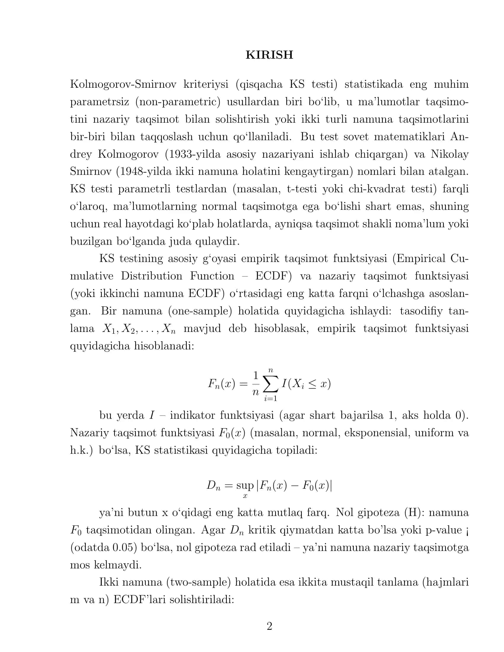 Kolmogorov-Smirnov kriteriysi va uni qo'llash 3