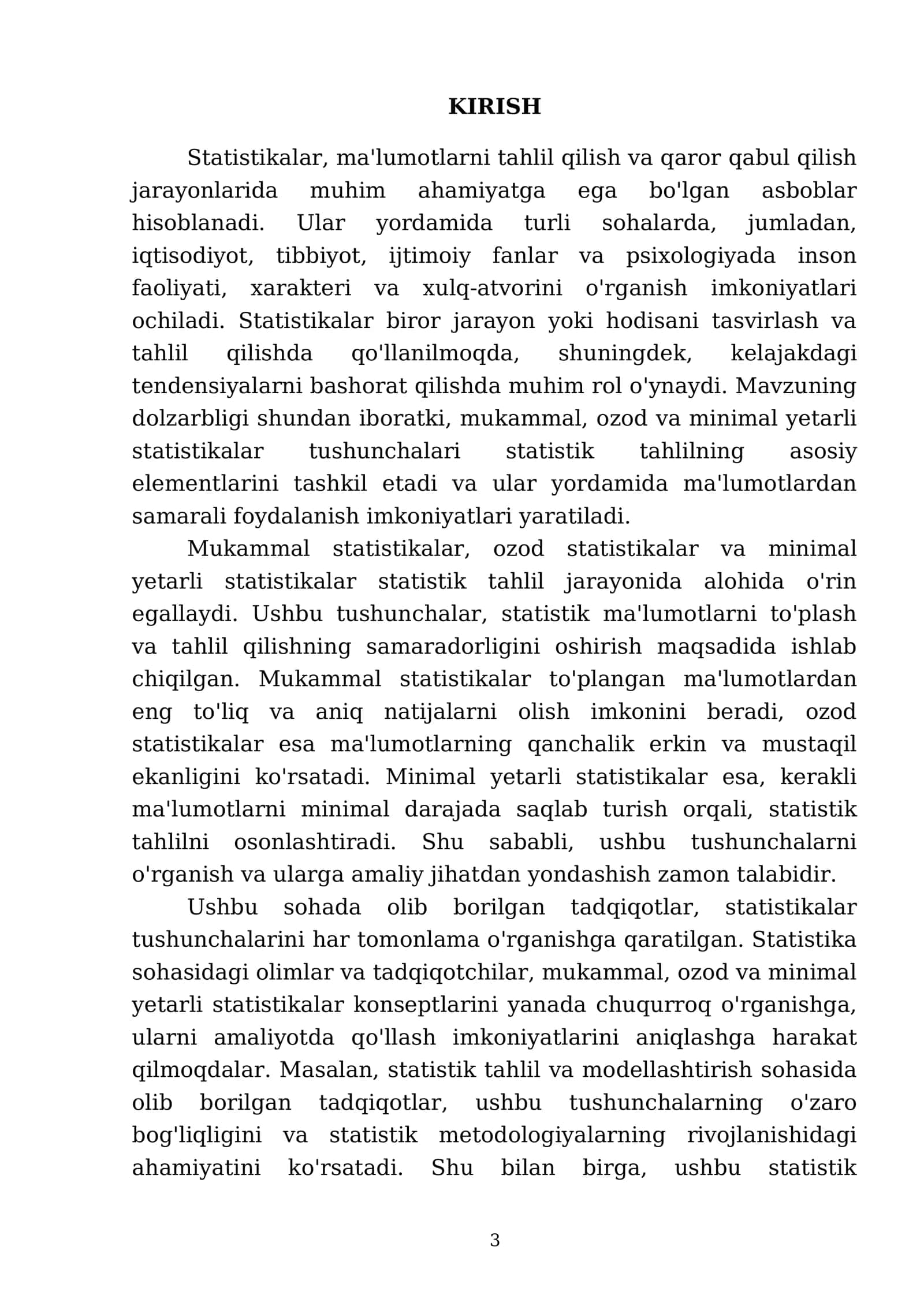 Mukammal, ozod va minimal yetarli statistikalar 3