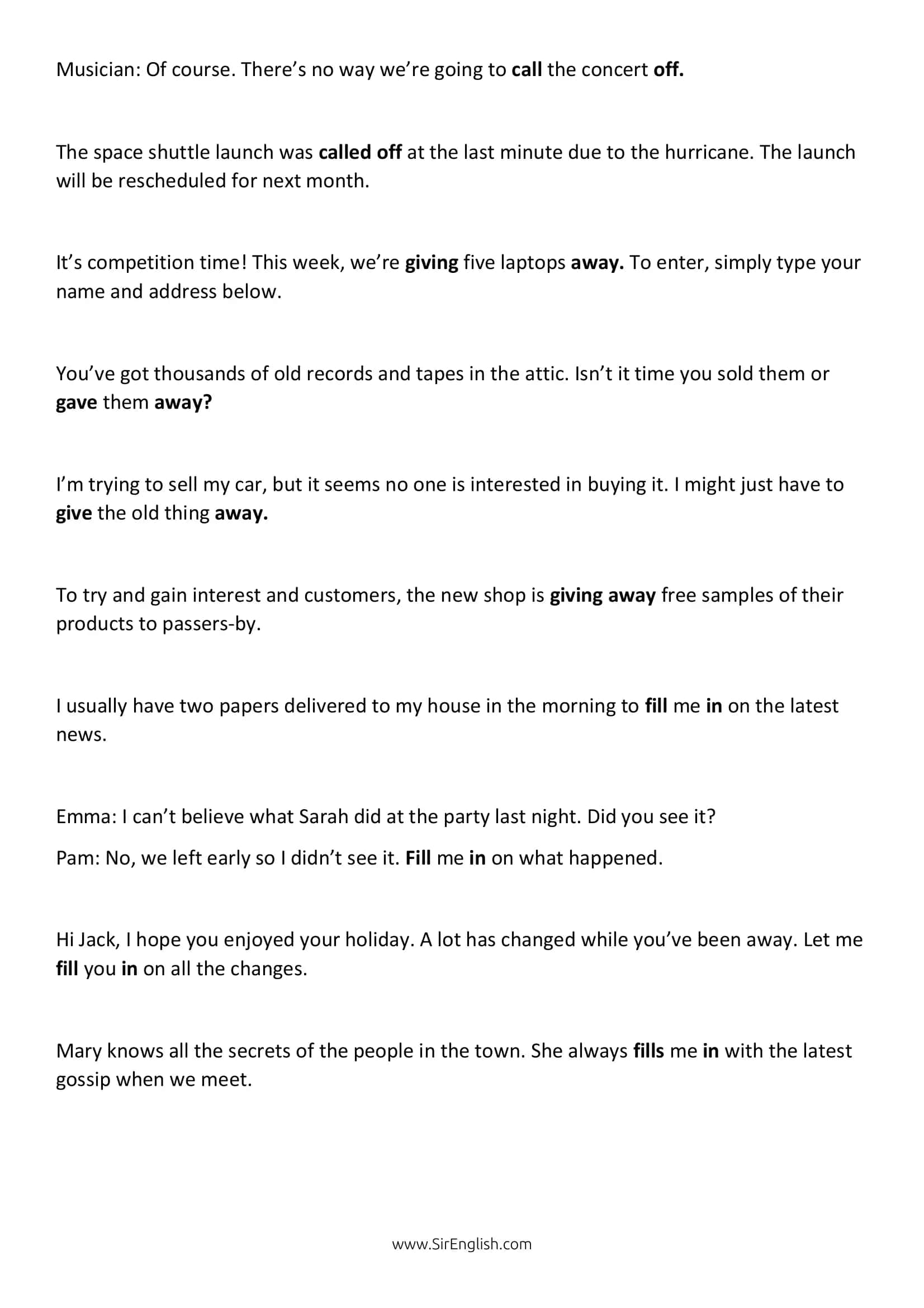 Phrasal Verbs Set One Definitions 3
