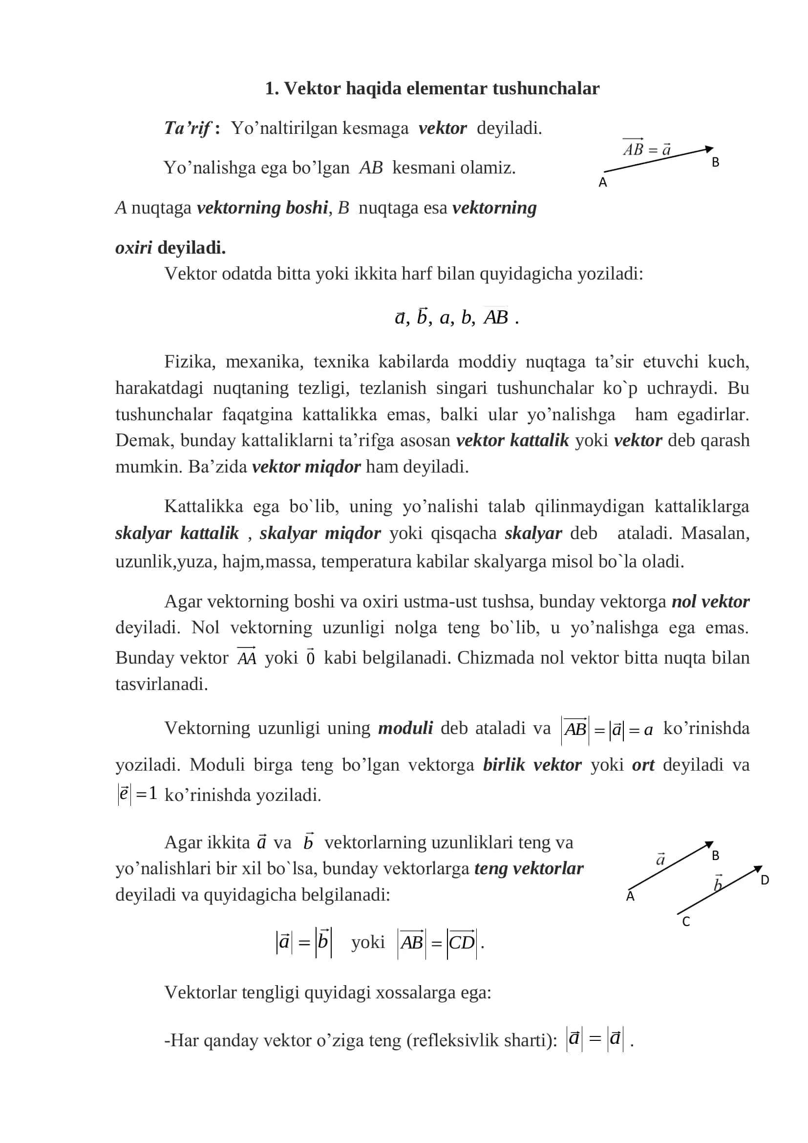 Vektor tushunchasi. Vektorlar va ular ustida amallar 3