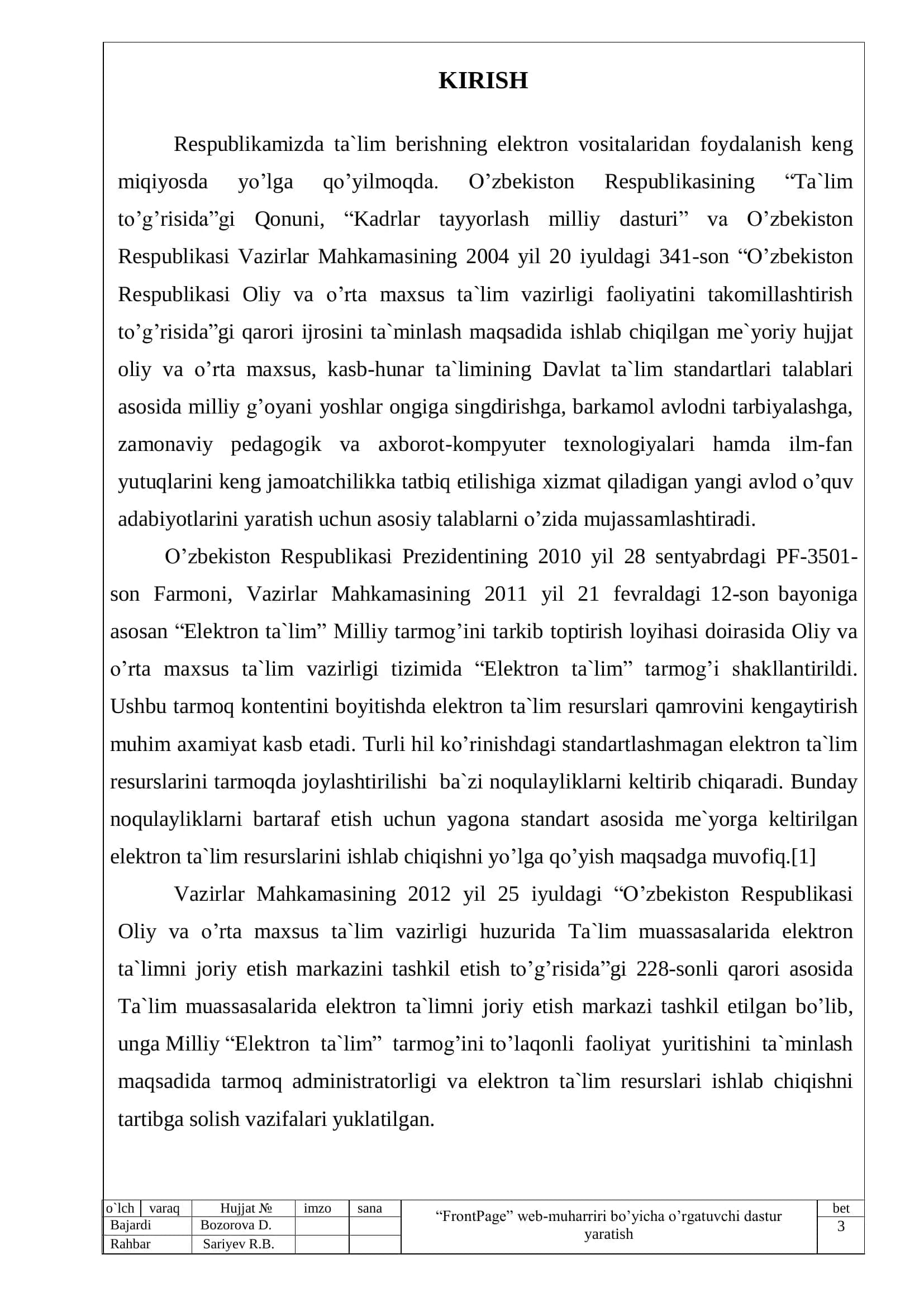 FrontPage web-muharriri bo’yicha o’rgatuvchi dastur yaratish 3