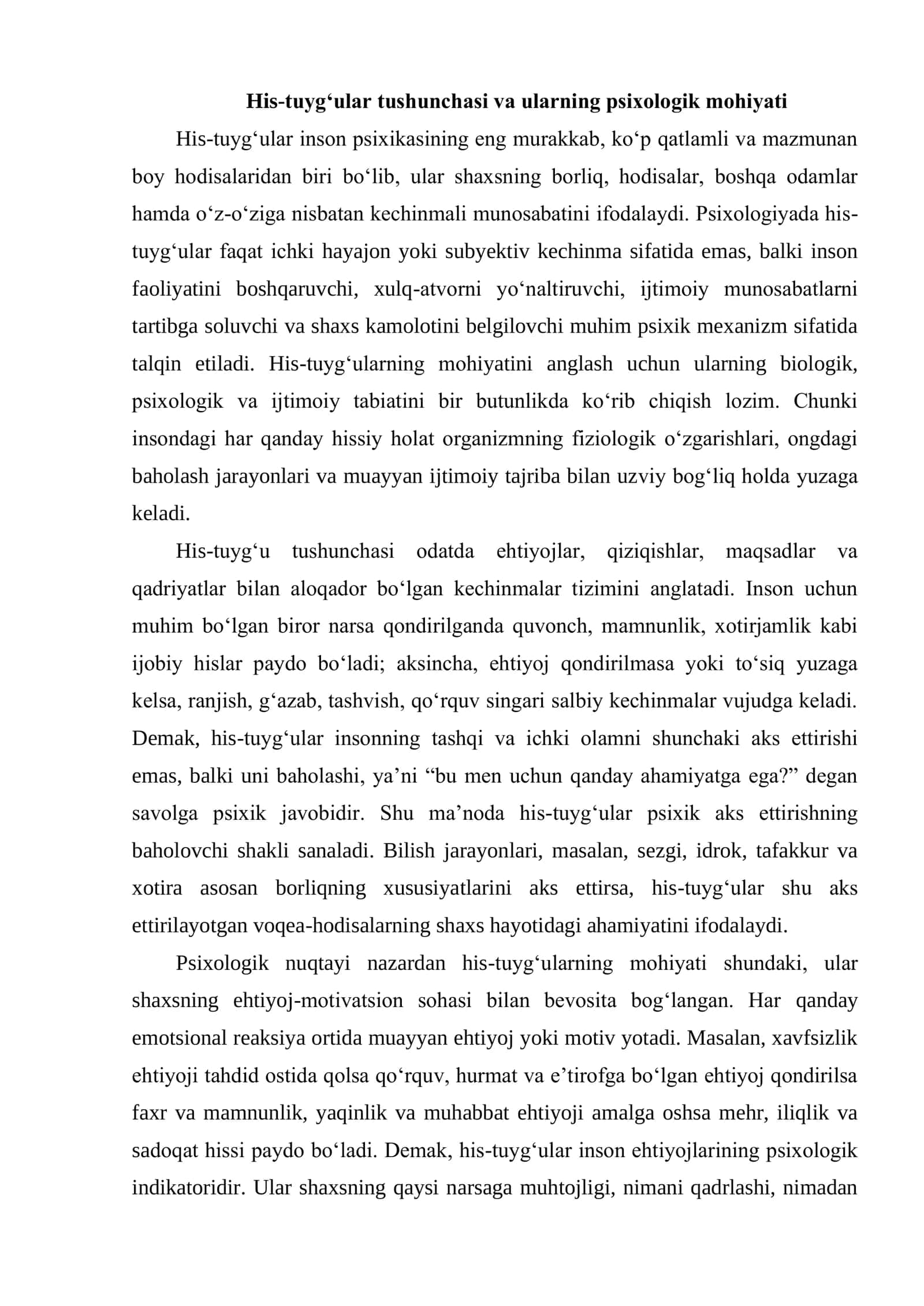 HIS-TUYG'ULARNING PSIXOLOGIK TALQINI 3