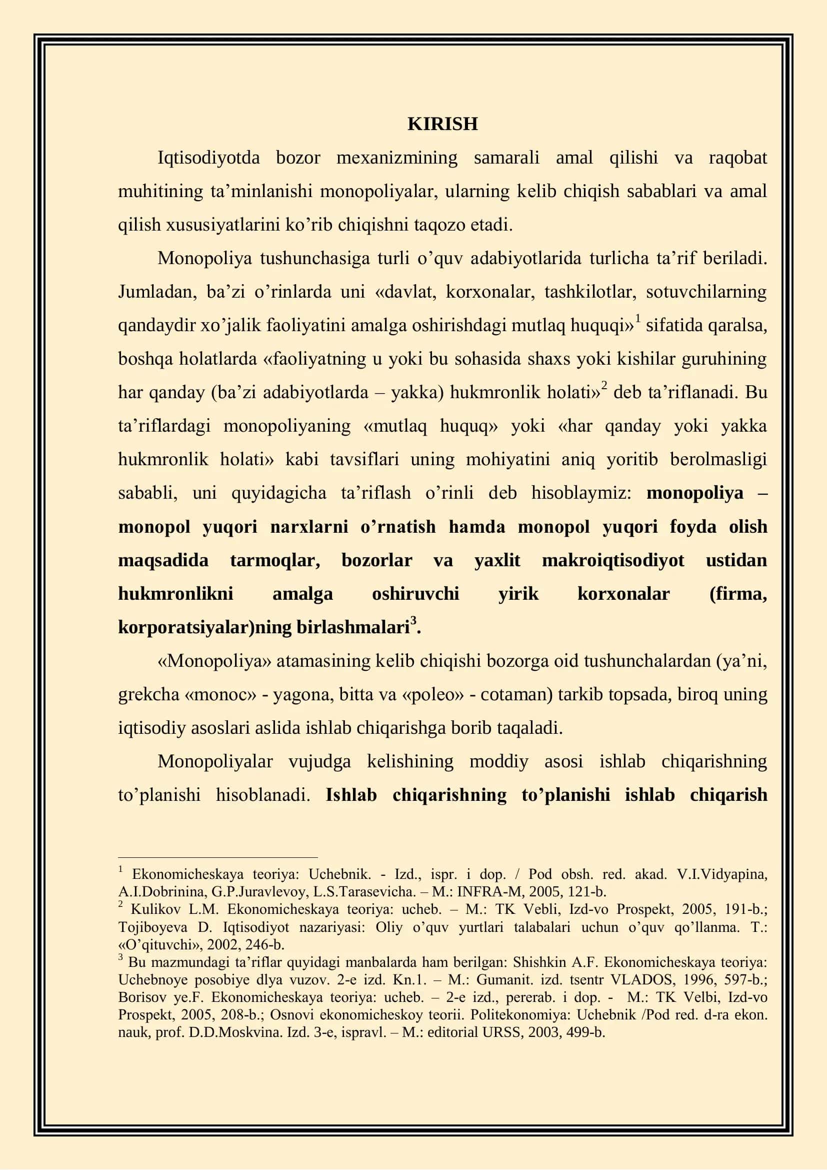 Monopol Hukmronlik va Monopoliyaga Qarshi Siyosat Referati 3
